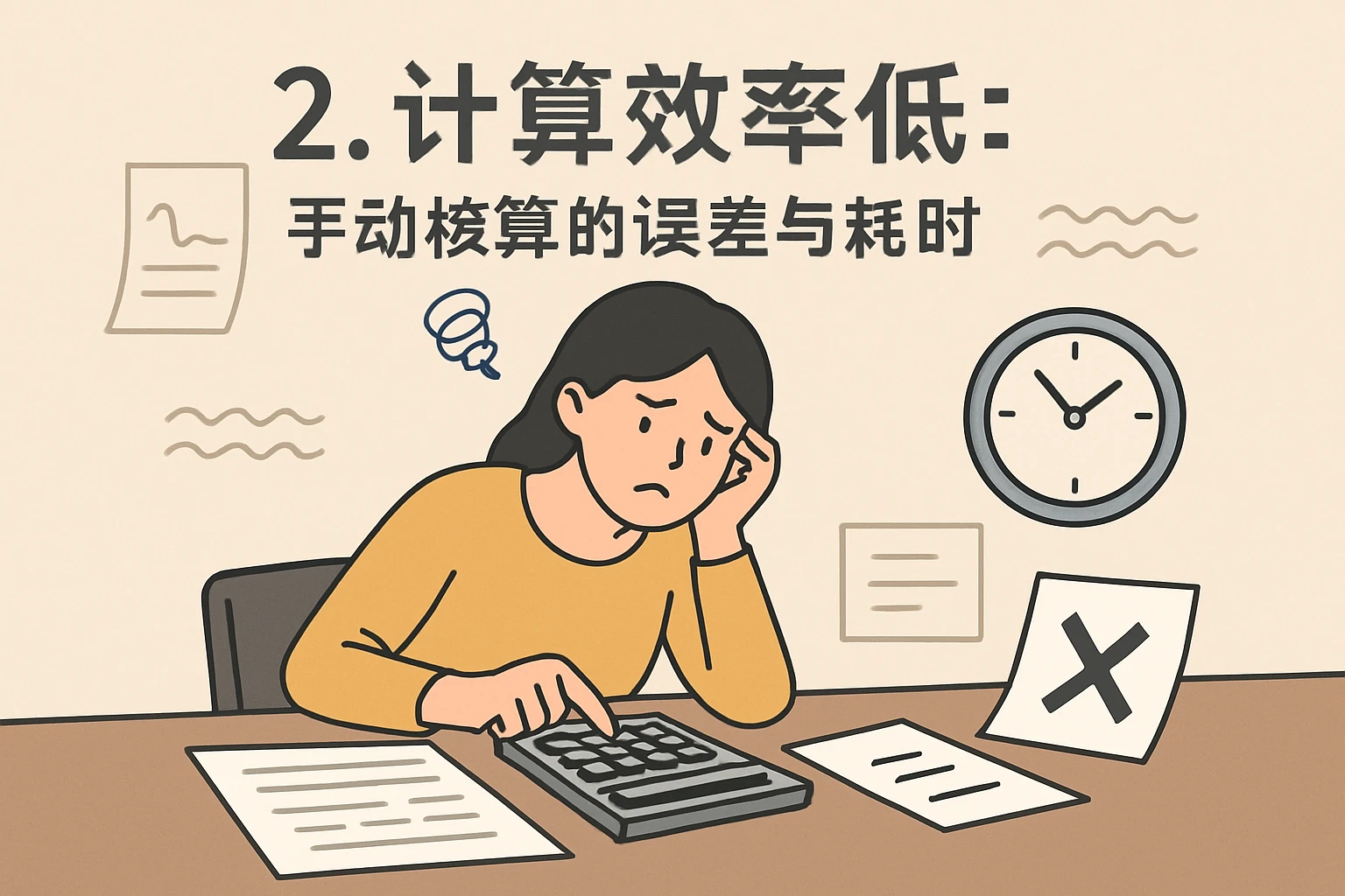 2. 计算效率低：手动核算的误差与耗时