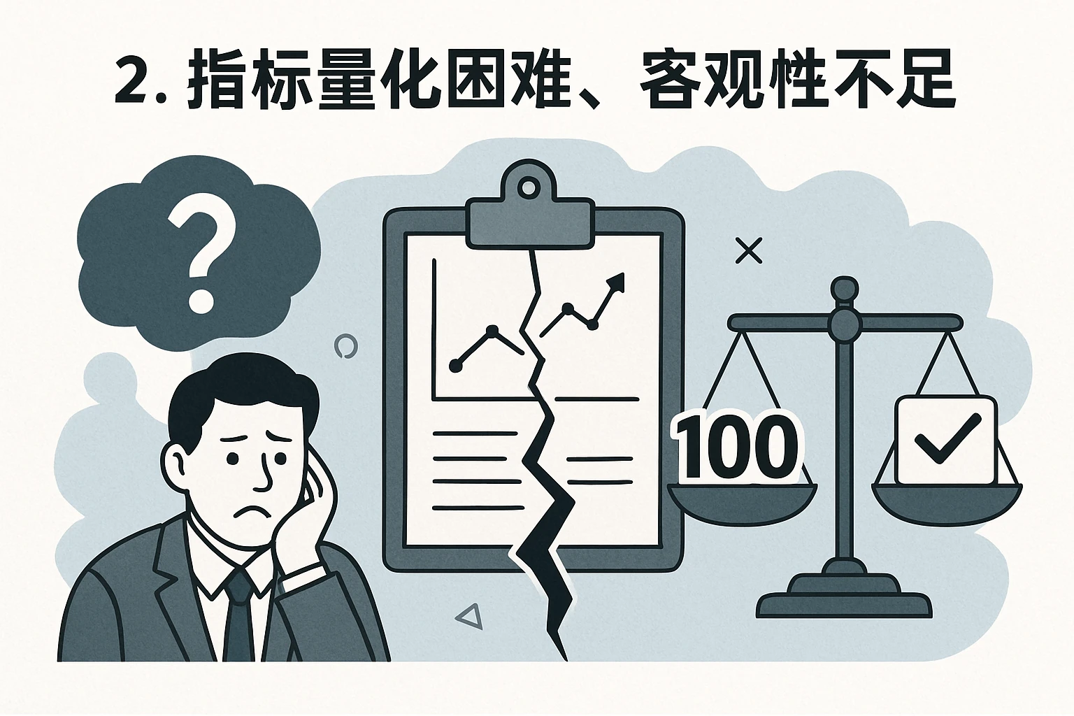 2. 指标量化困难，客观性不足