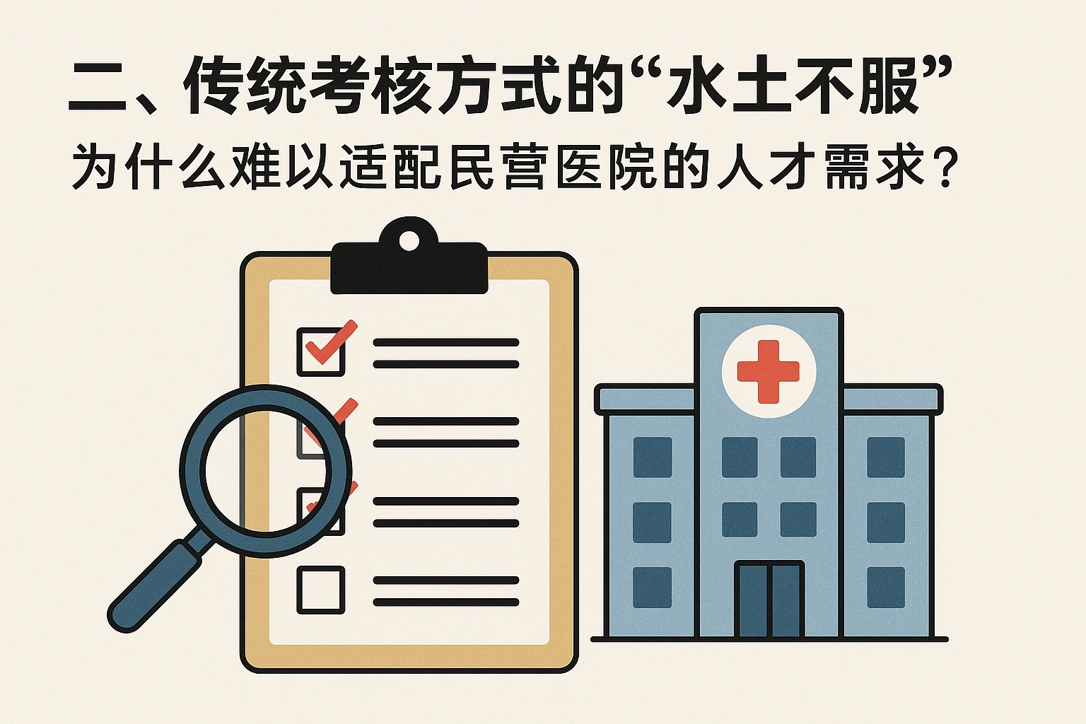 二、传统考核方式的“水土不服”：为什么难以适配民营医院的人才需求？