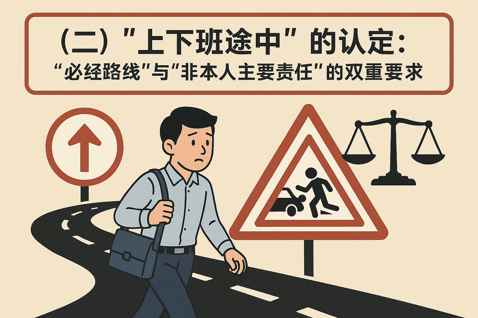 （二）“上下班途中”的认定：“必经路线”与“非本人主要责任”的双重要求
