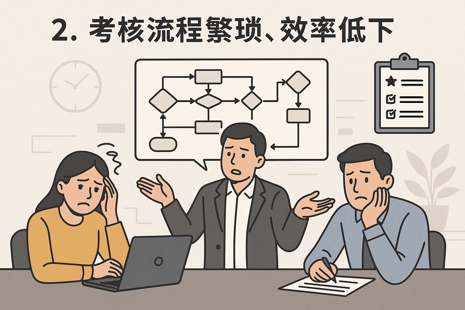 2. 考核流程繁琐，效率低下