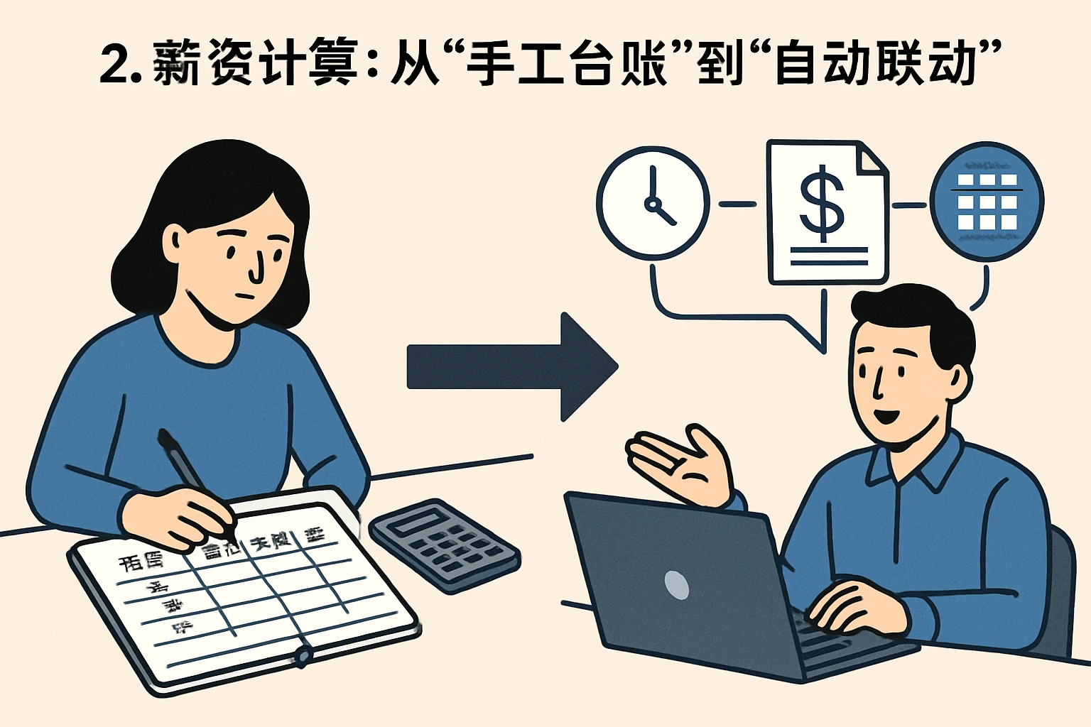 2. 薪资计算：从“手工台账”到“自动联动”