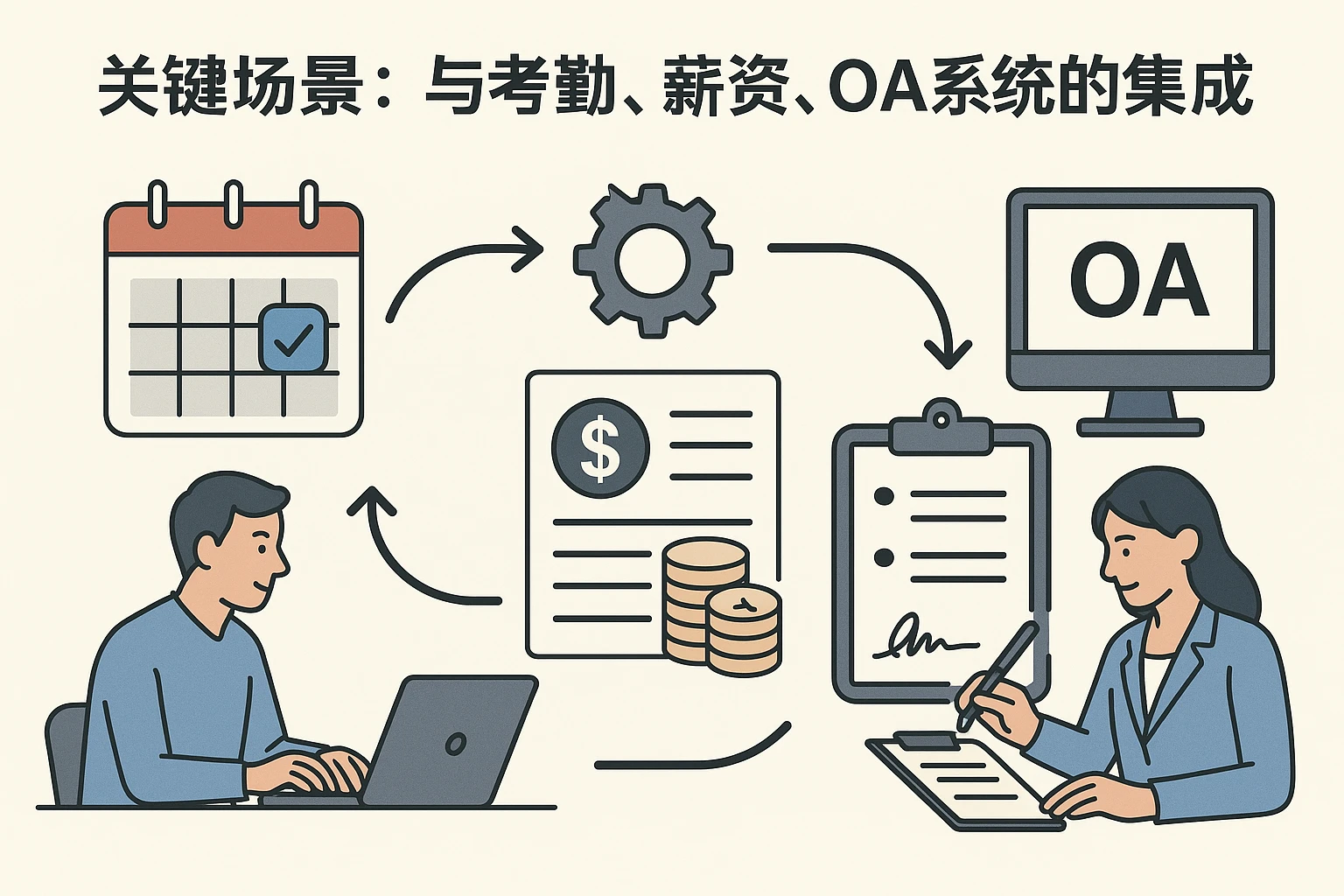 2. 关键场景：与考勤、薪资、OA系统的集成
