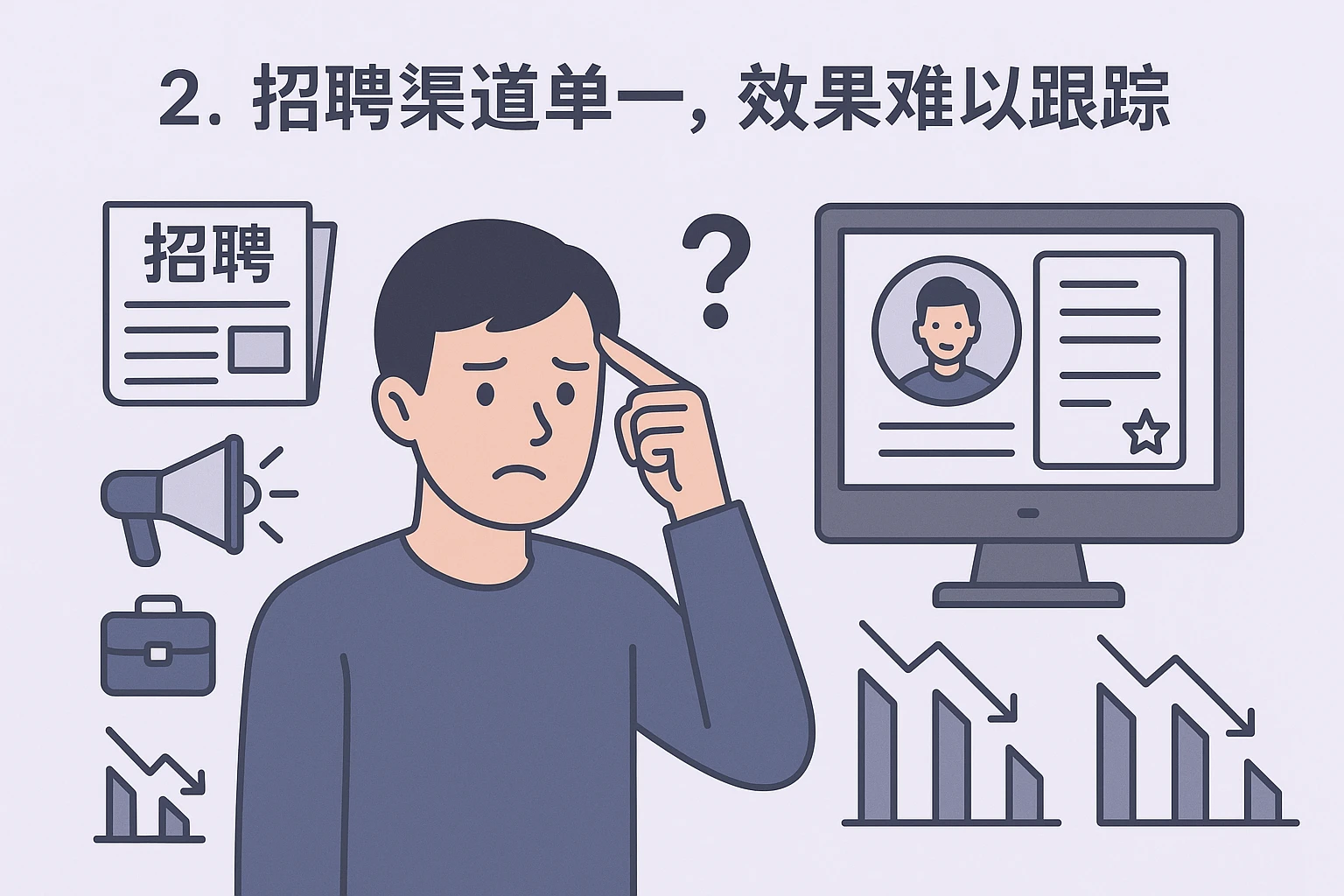 2. 招聘渠道单一，效果难以跟踪