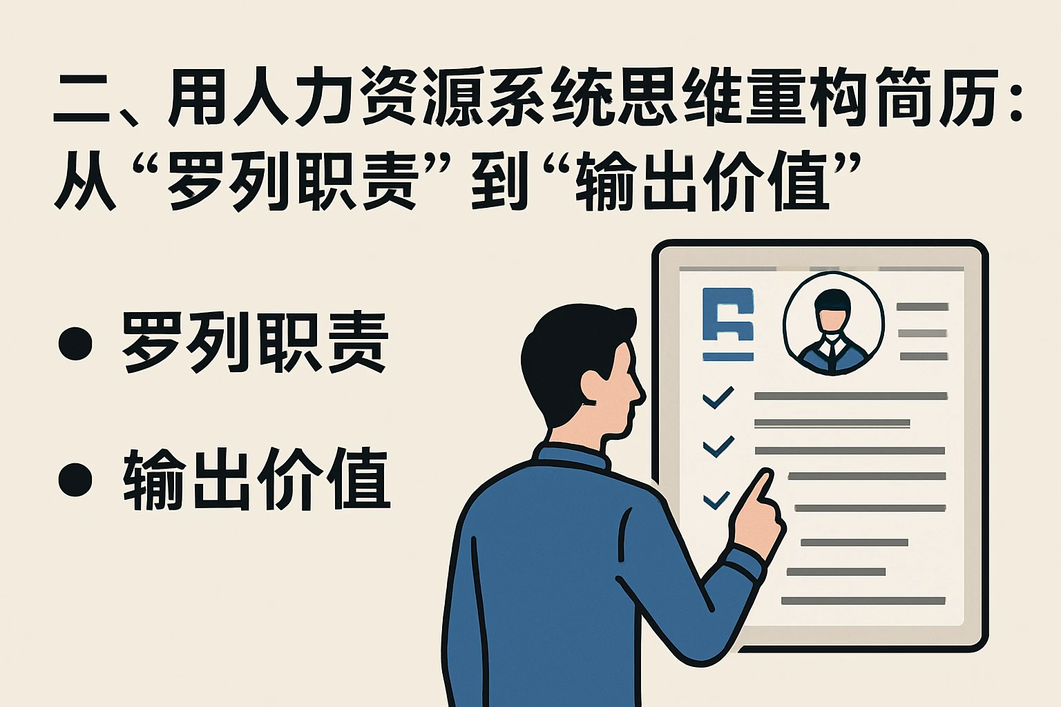 二、用人力资源系统思维重构简历：从“罗列职责”到“输出价值”