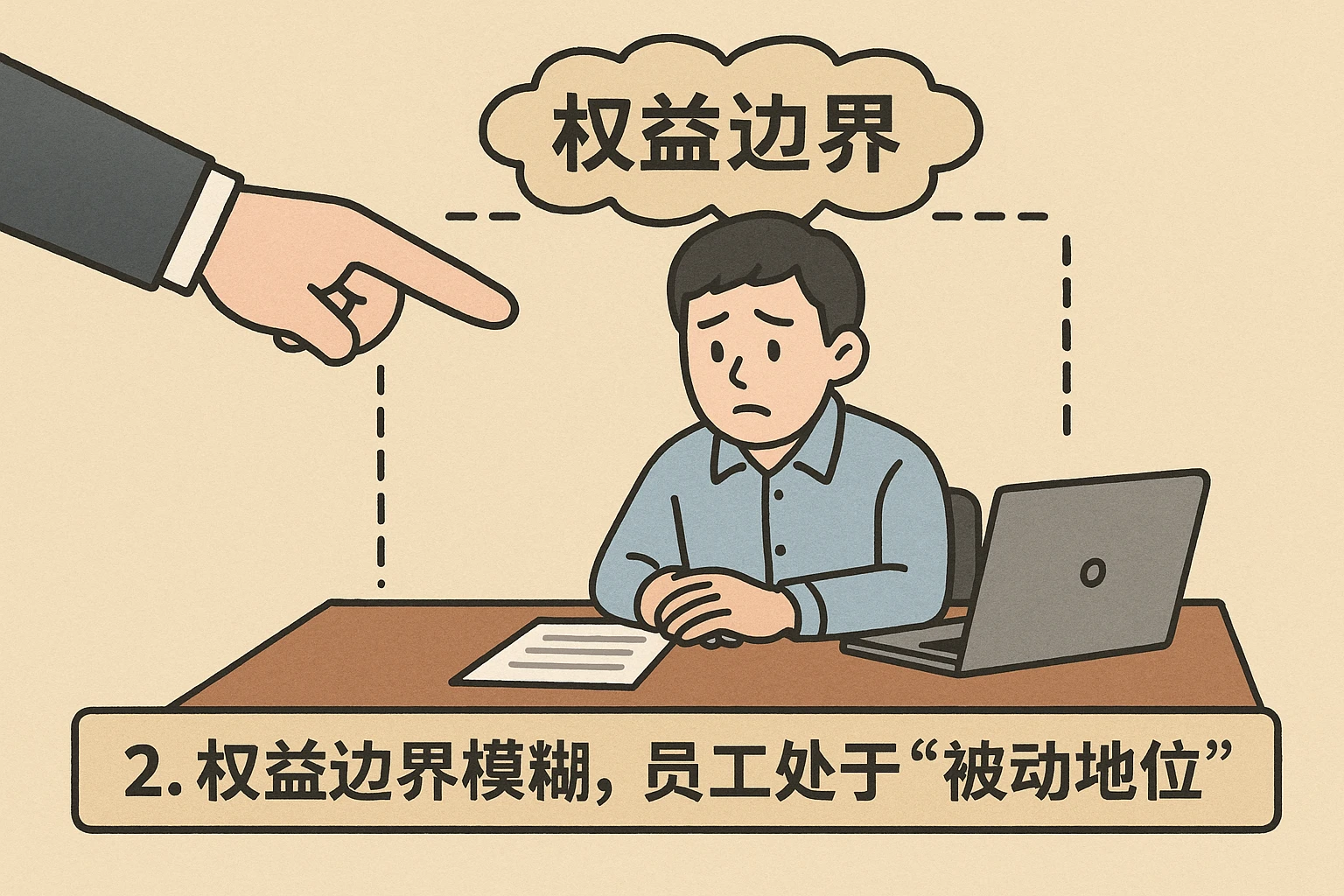 2. 权益边界模糊，员工处于“被动地位”