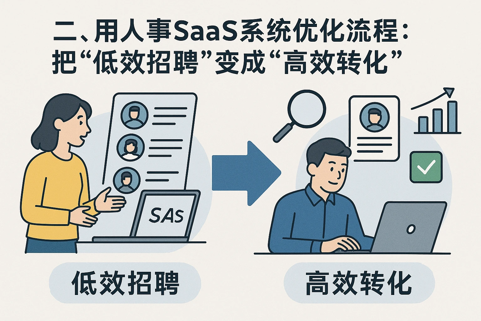 二、用人事SaaS系统优化流程：把“低效招聘”变成“高效转化”