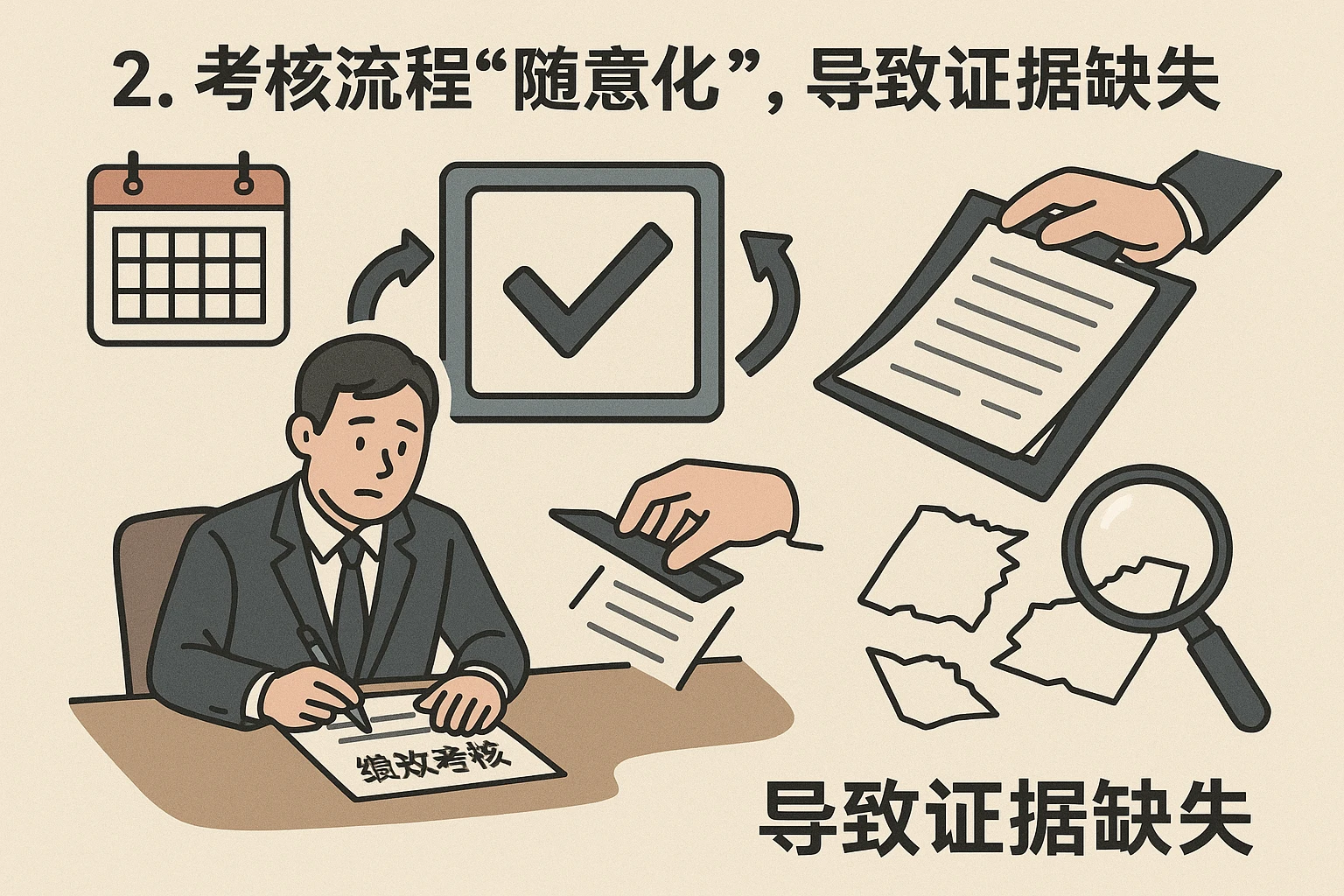 2. 考核流程“随意化”，导致证据缺失