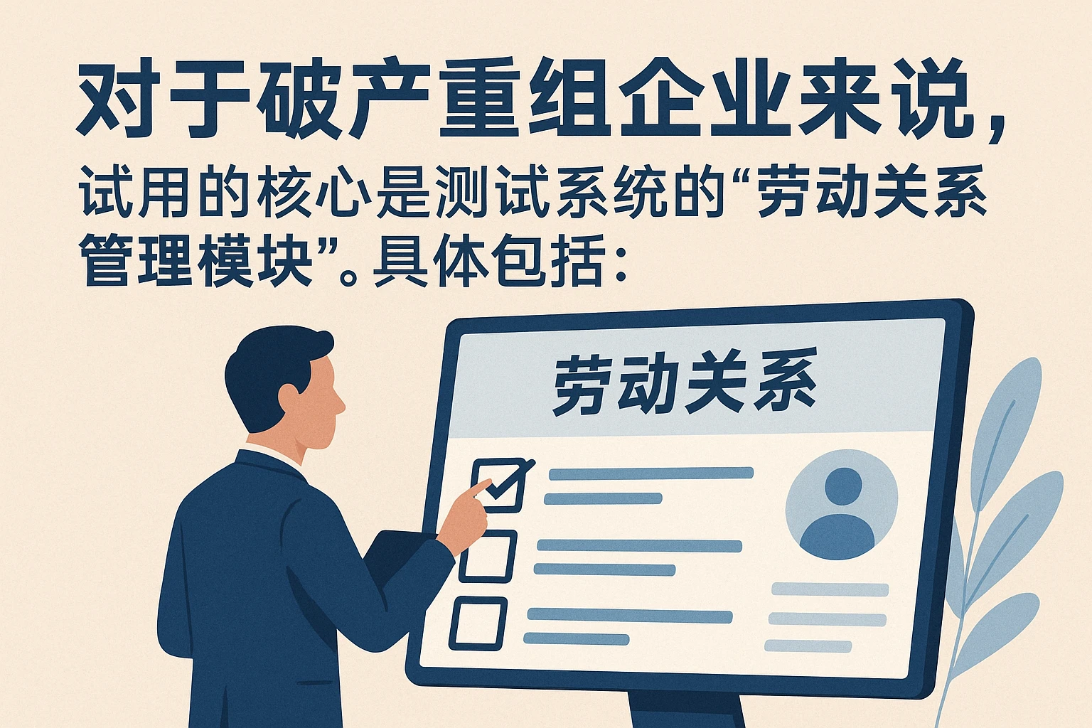 对于破产重组企业来说，试用的核心是测试系统的“劳动关系管理模块”。具体包括：
