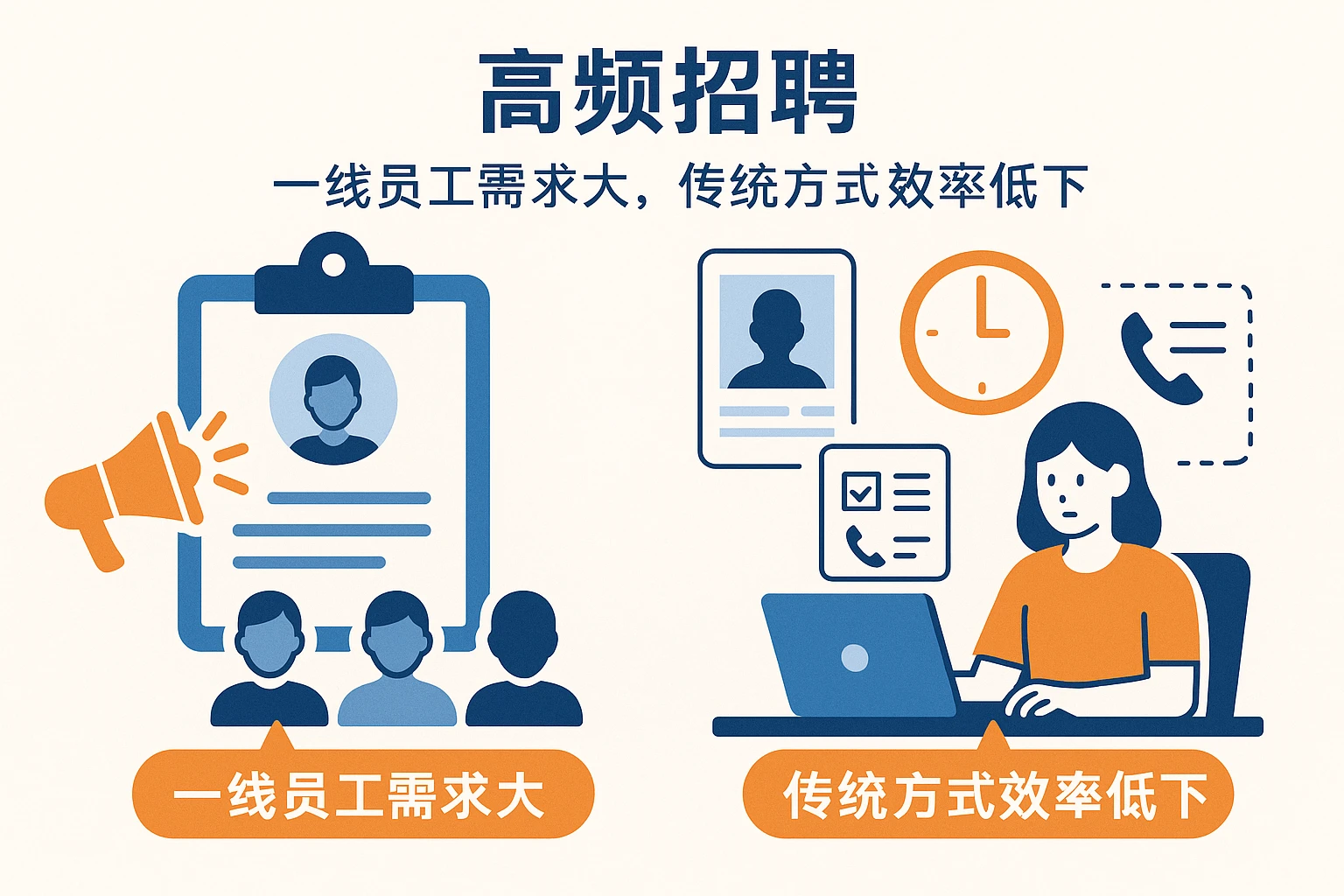 2. 高频招聘：一线员工需求大，传统方式效率低下