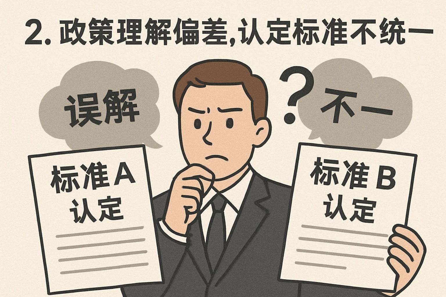 2. 政策理解偏差，认定标准不统一