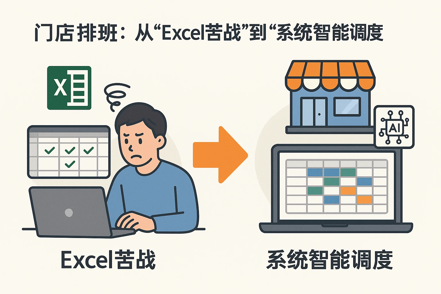 1. 门店排班：从“Excel苦战”到“系统智能调度”