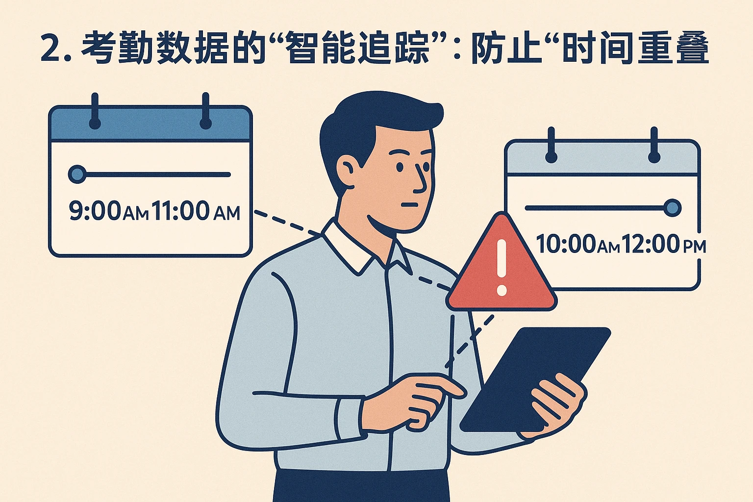2. 考勤数据的“智能追踪”：防止“时间重叠”