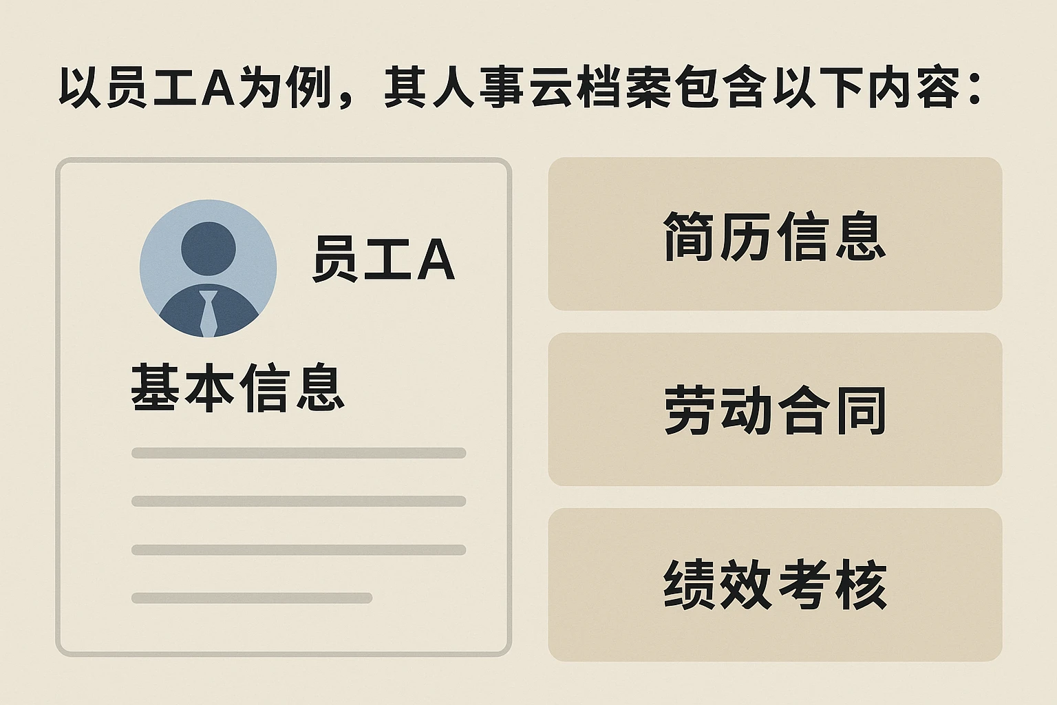 以员工A为例，其人事云档案包含以下内容：