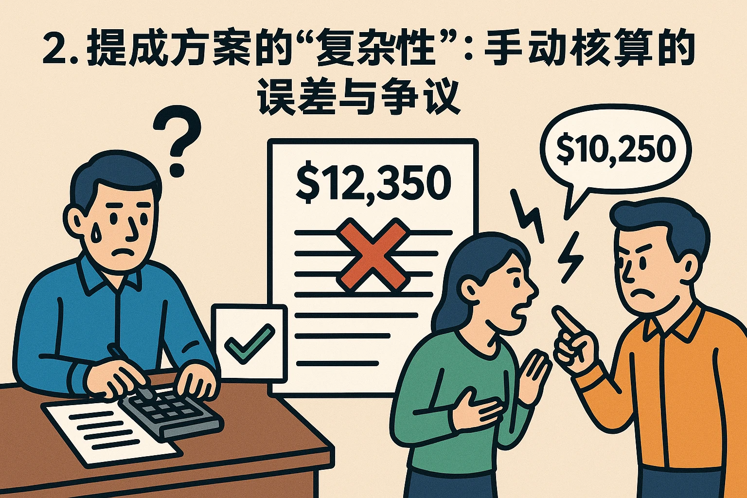 2. 提成方案的“复杂性”：手动核算的误差与争议