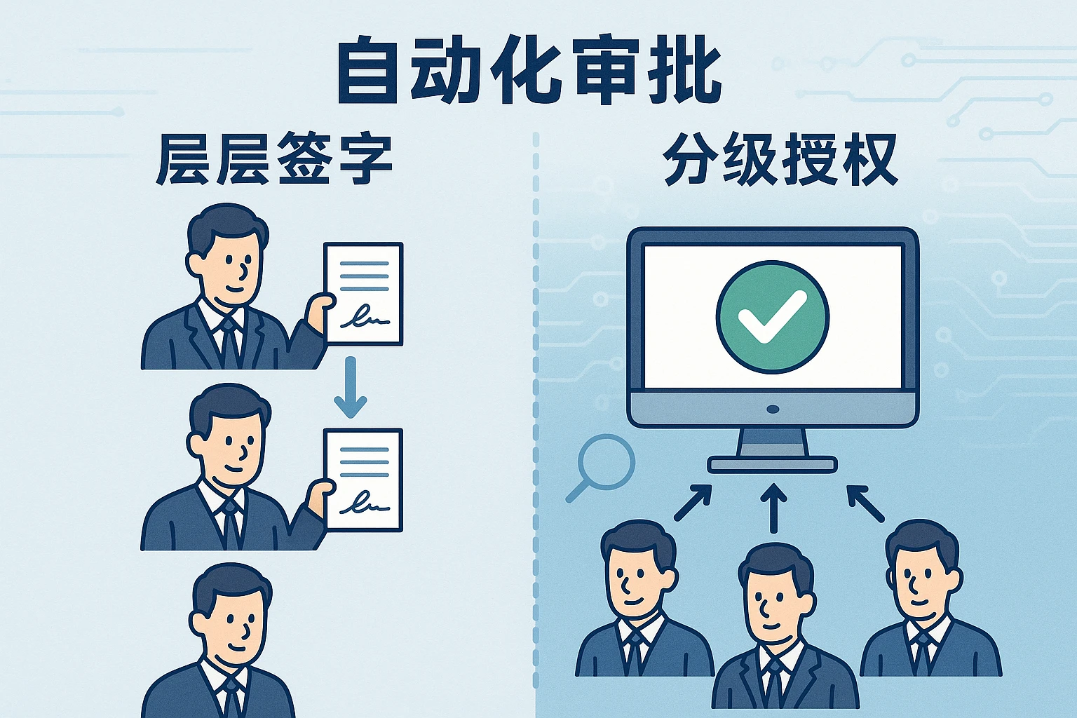 2. 自动化审批：从“层层签字”到“分级授权”