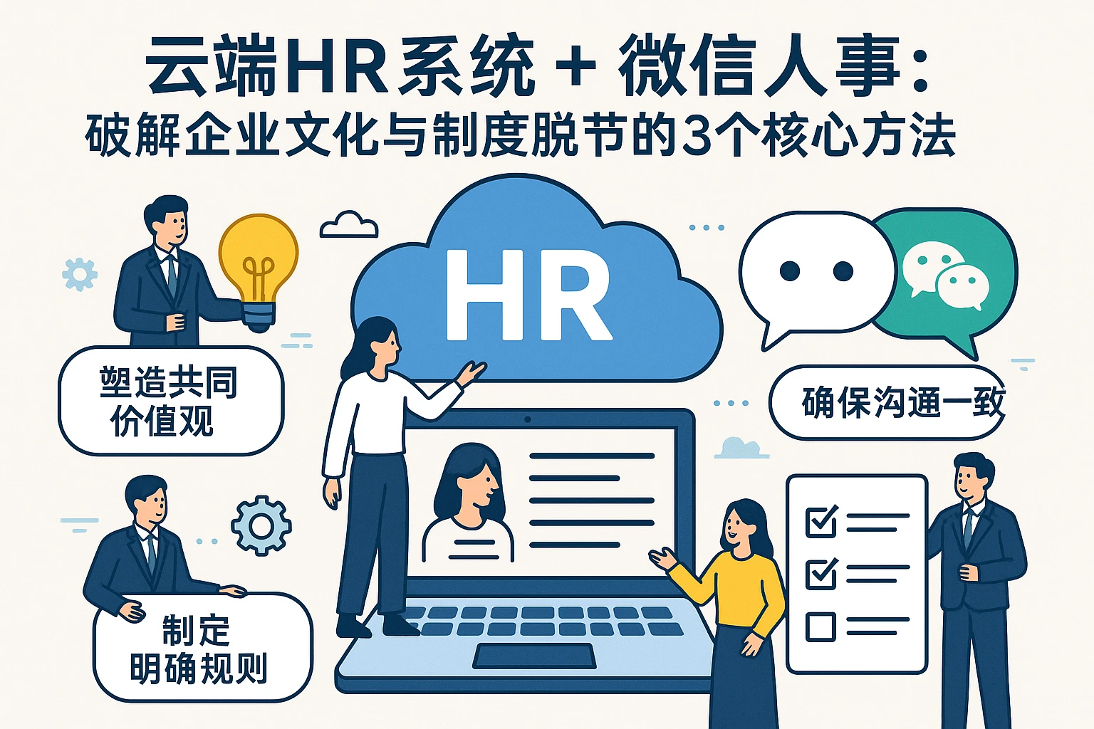 云端HR系统+微信人事：破解企业文化与制度脱节的3个核心方法