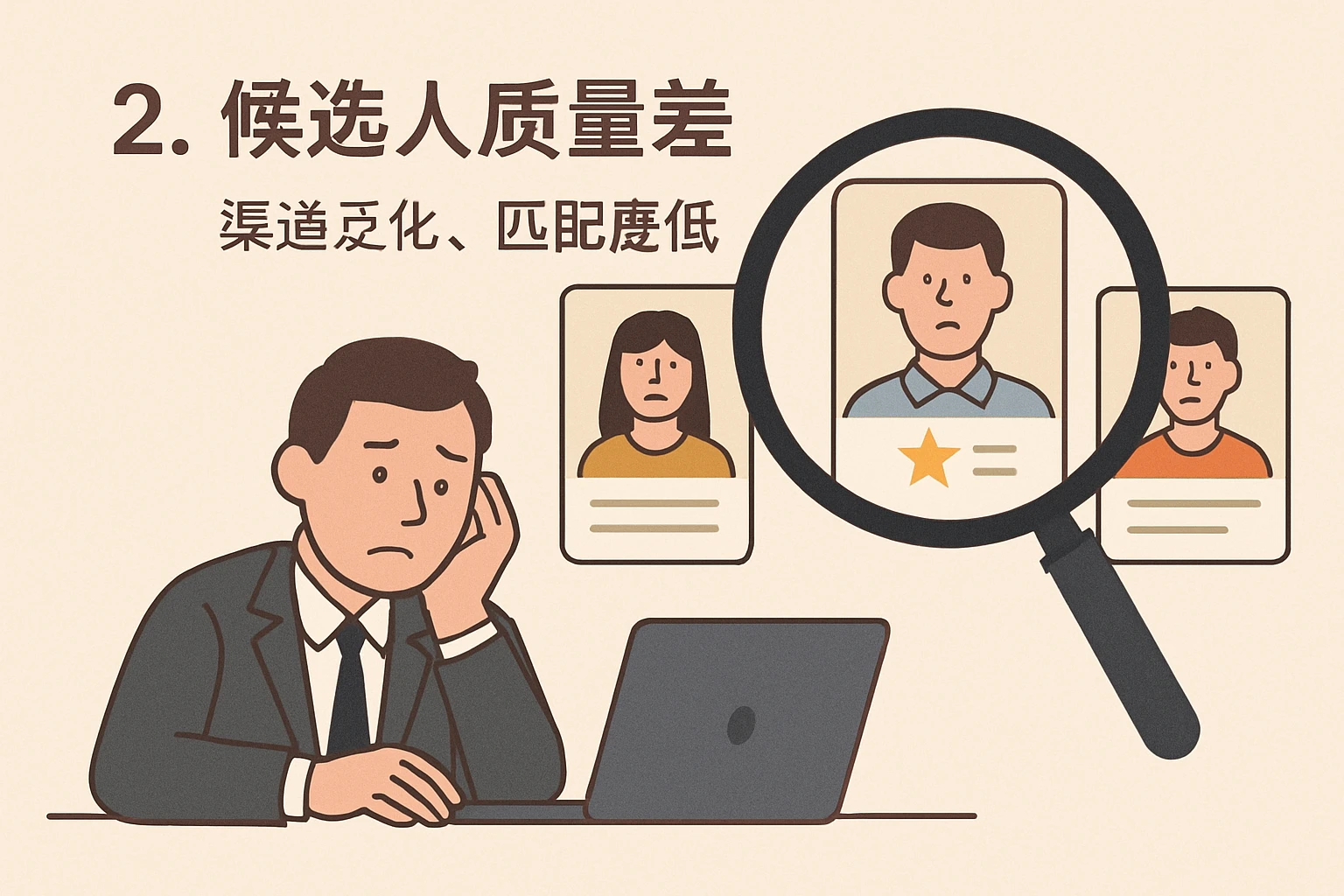 2. 候选人质量差：渠道泛化，匹配度低