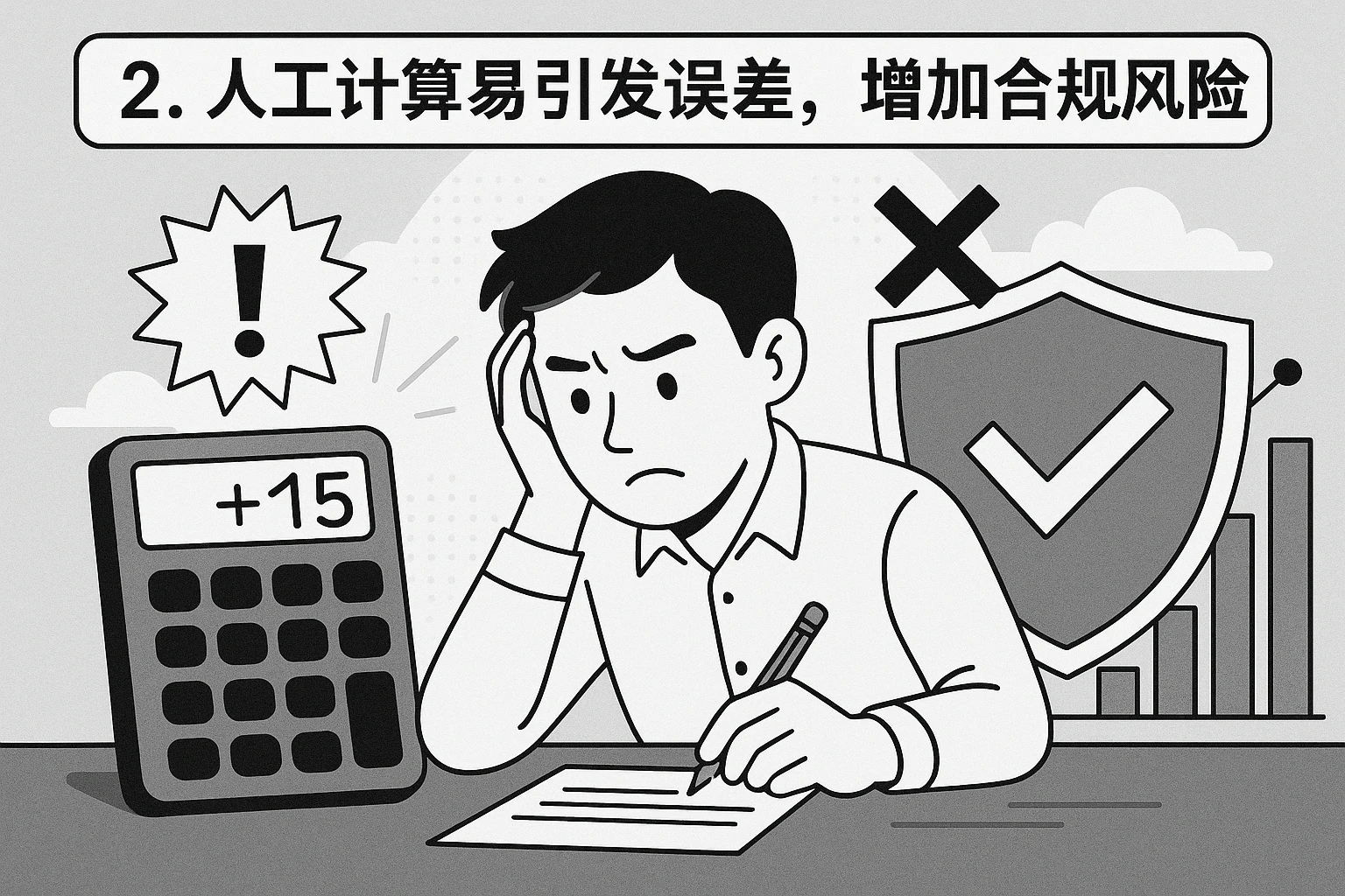 2. 人工计算易引发误差，增加合规风险