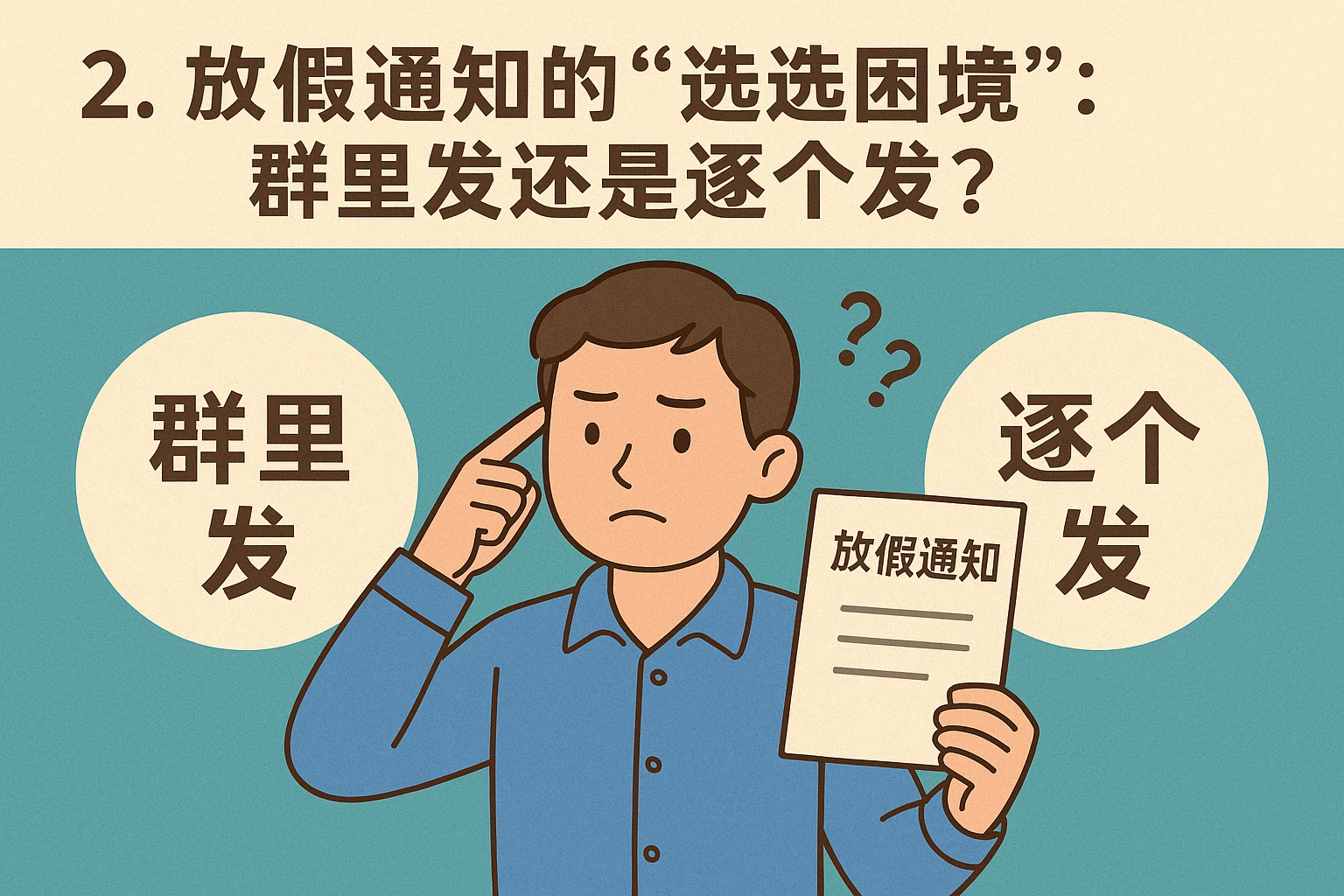 2. 放假通知的“选择困境”：群里发还是逐个发？