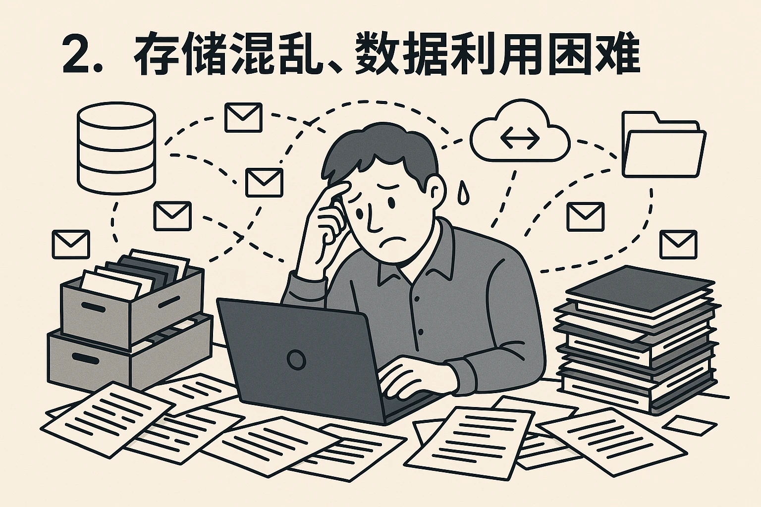 2. 存储混乱，数据利用困难