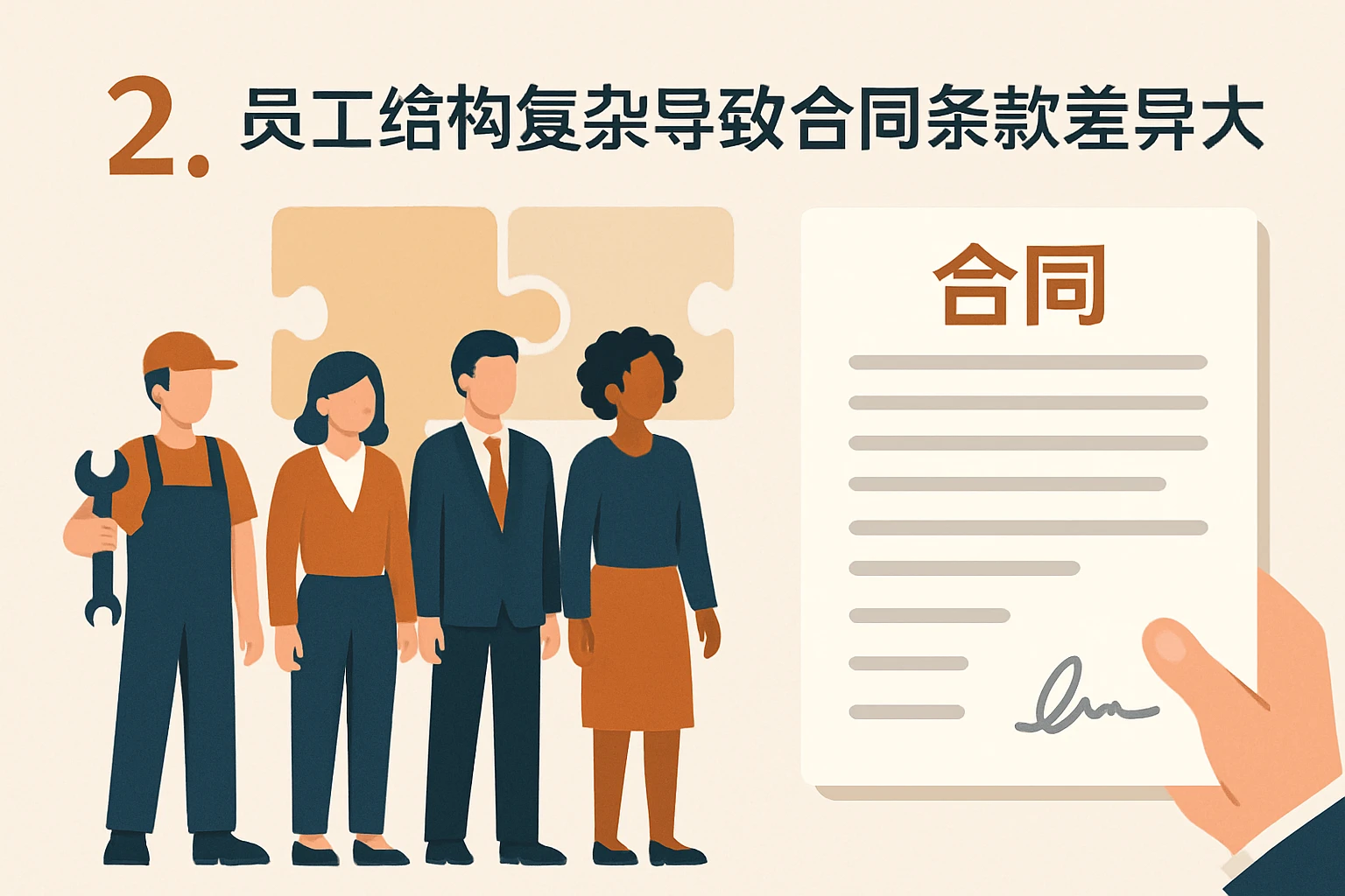 2. 员工结构复杂导致合同条款差异大