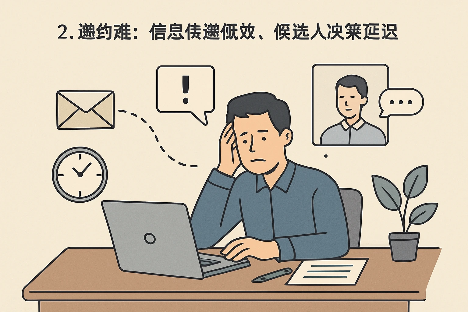 2. 邀约难：信息传递低效，候选人决策延迟