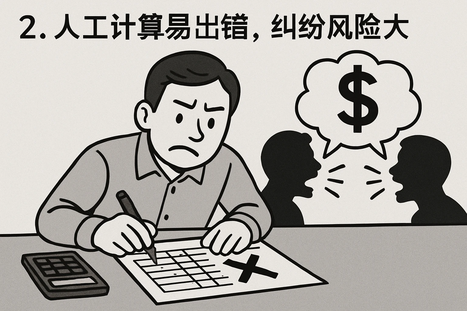 2. 人工计算易出错，纠纷风险大
