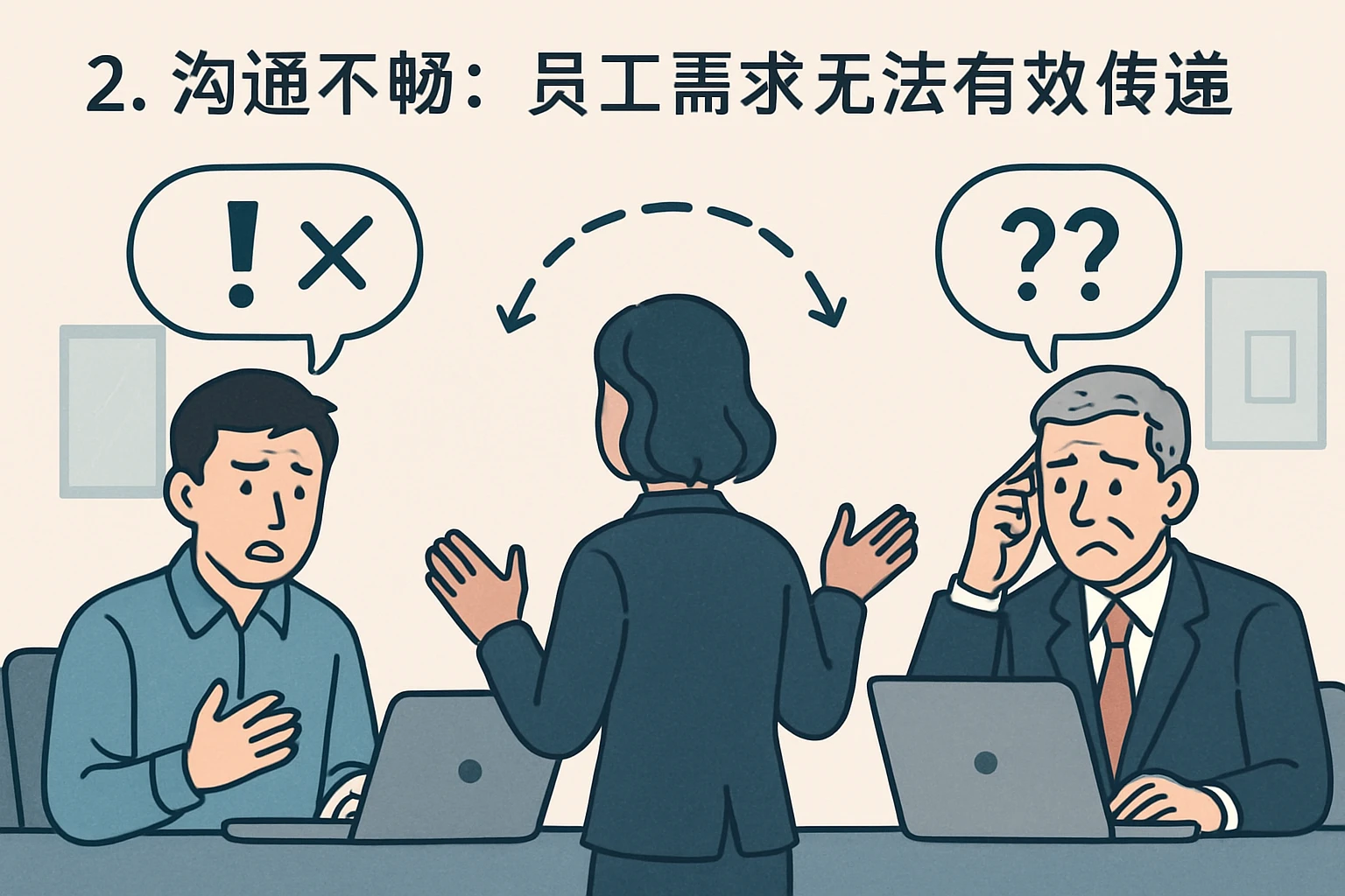 2. 沟通不畅：员工需求无法有效传递
