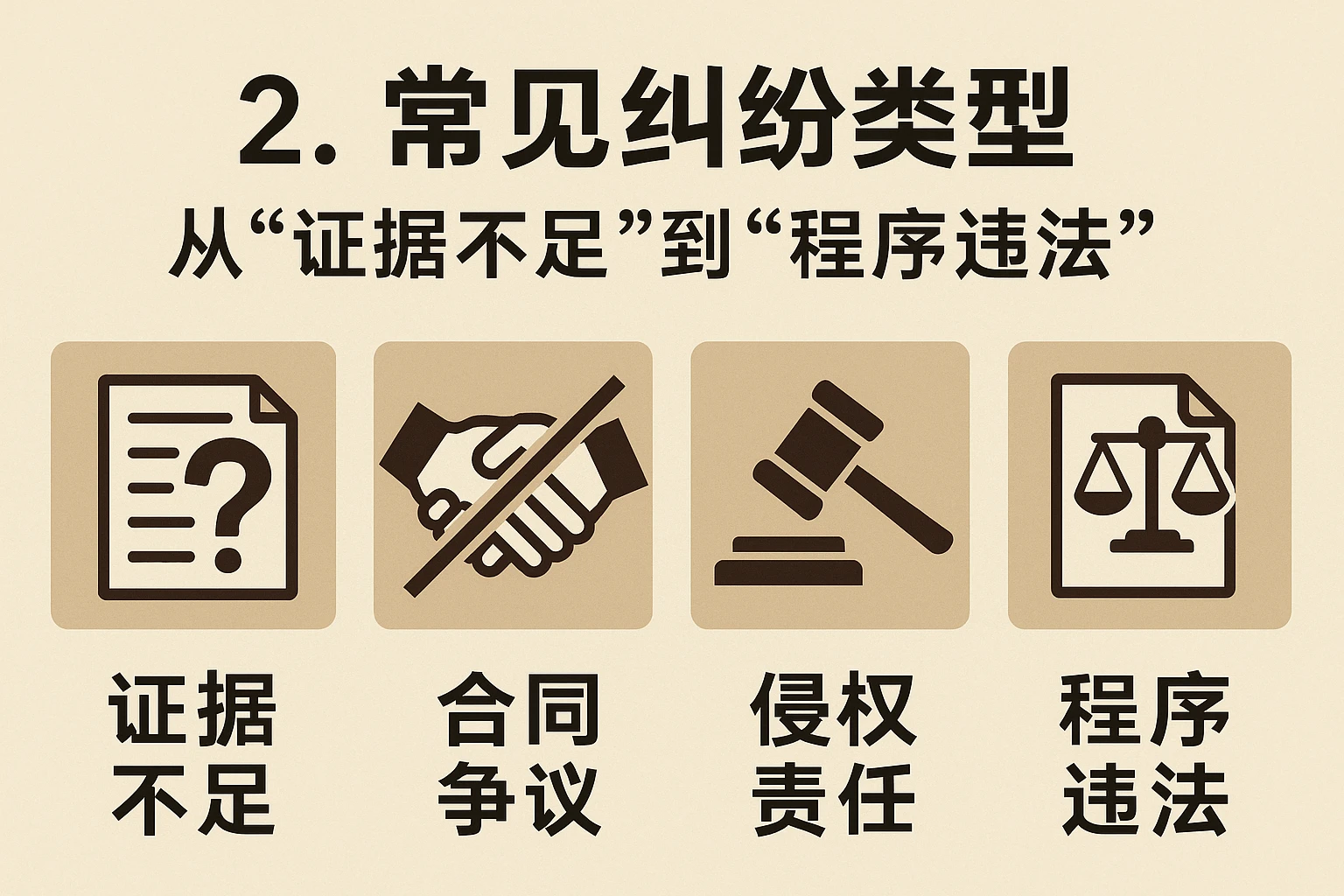 2. 常见纠纷类型：从“证据不足”到“程序违法”