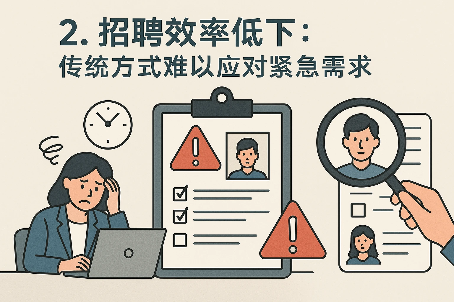 2. 招聘效率低下：传统方式难以应对紧急需求