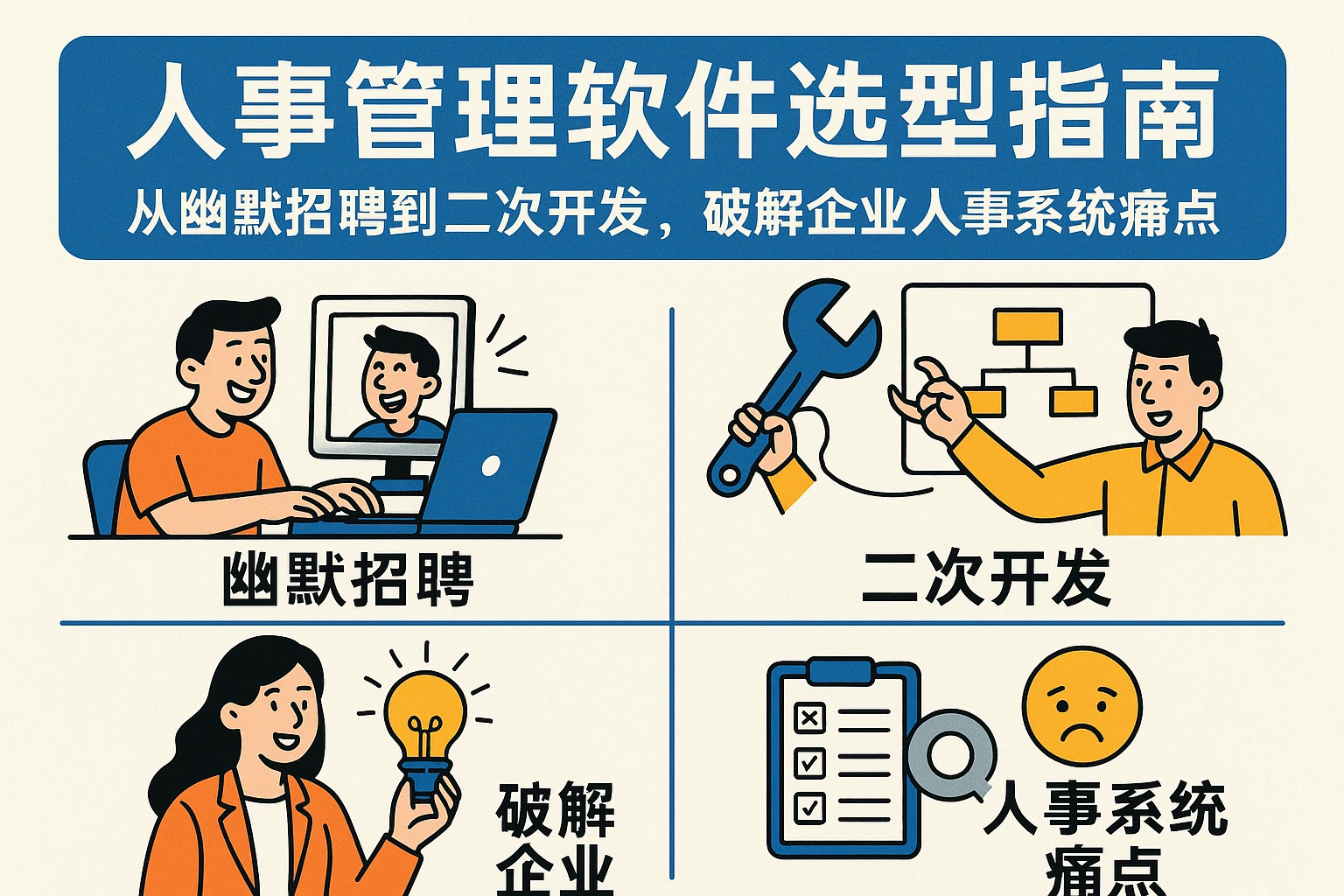 人事管理软件选型指南：从幽默招聘到二次开发，破解企业人事系统痛点