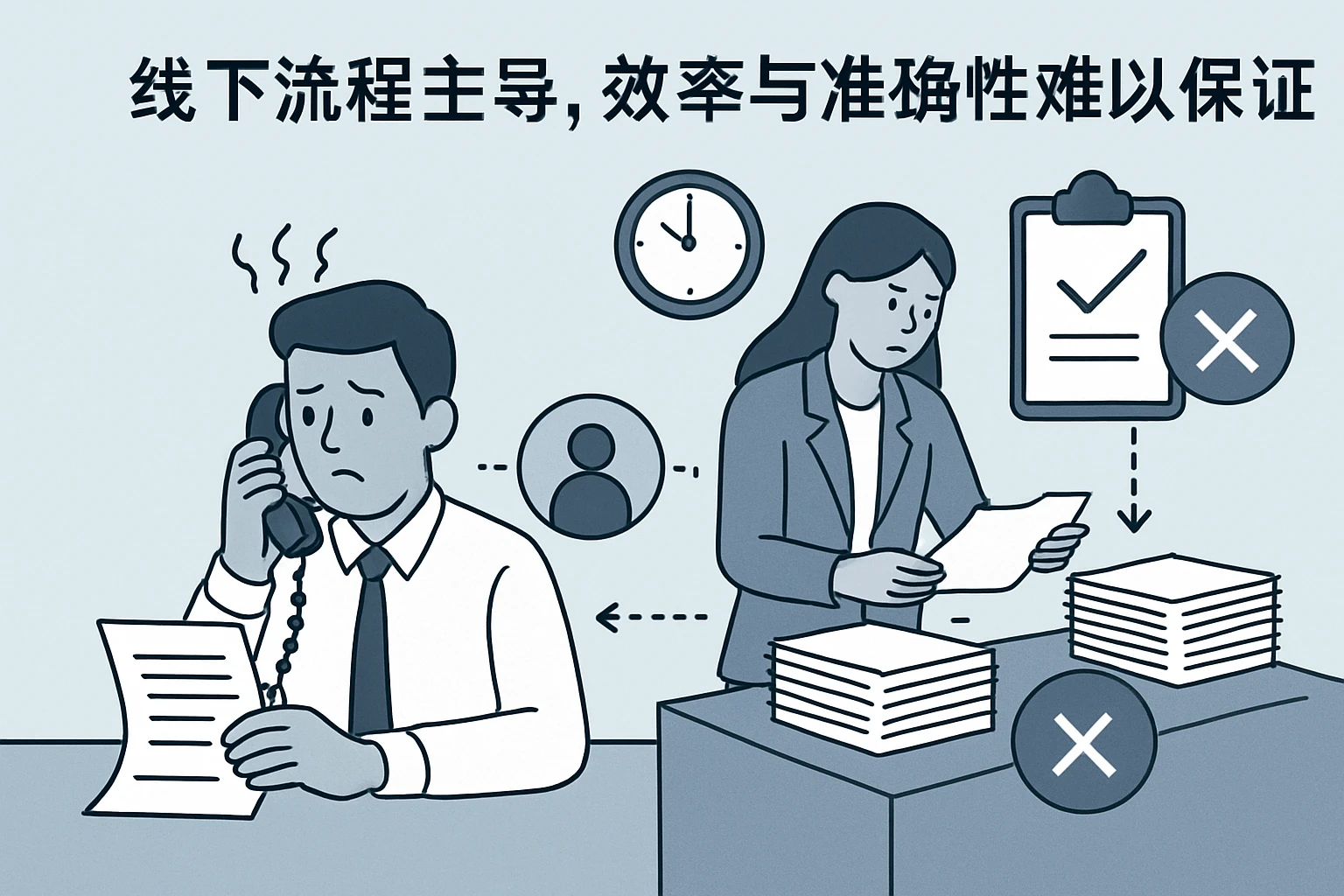 2. 线下流程主导，效率与准确性难以保证