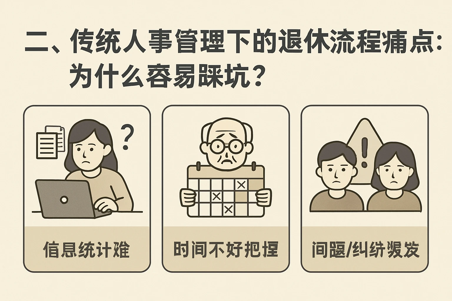 二、传统人事管理下的退休流程痛点：为什么容易踩坑？