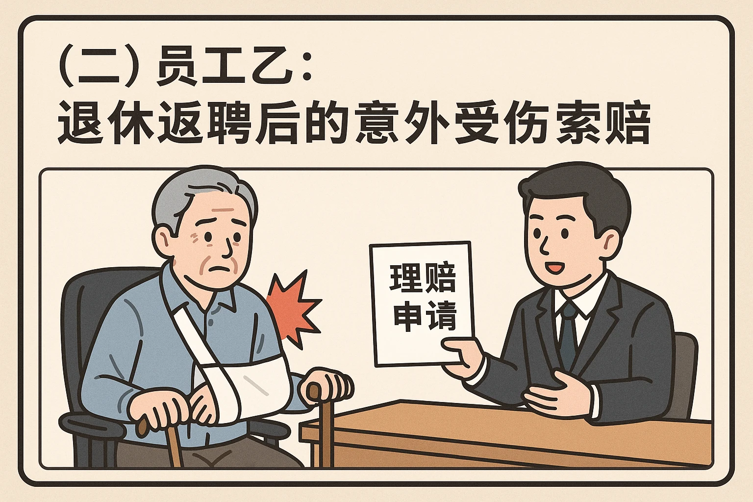 （二）员工乙：退休返聘后的意外受伤索赔