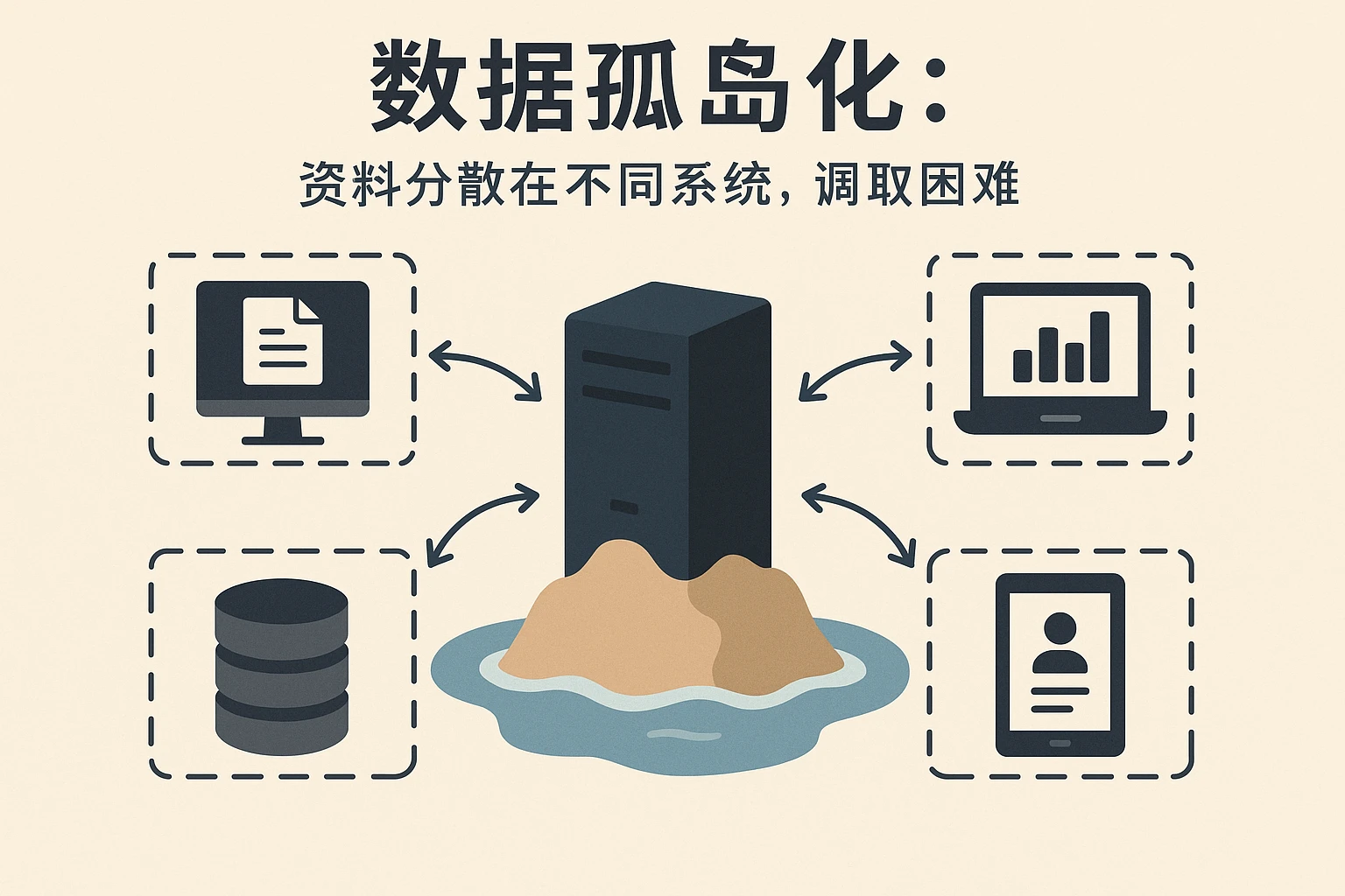 2. 数据孤岛化：资料分散在不同系统，调取困难