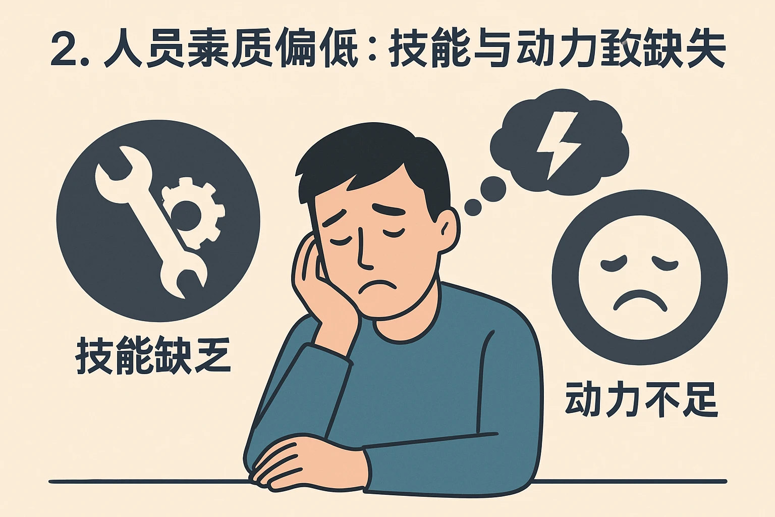 2. 人员素质偏低：技能与动力的双重缺失