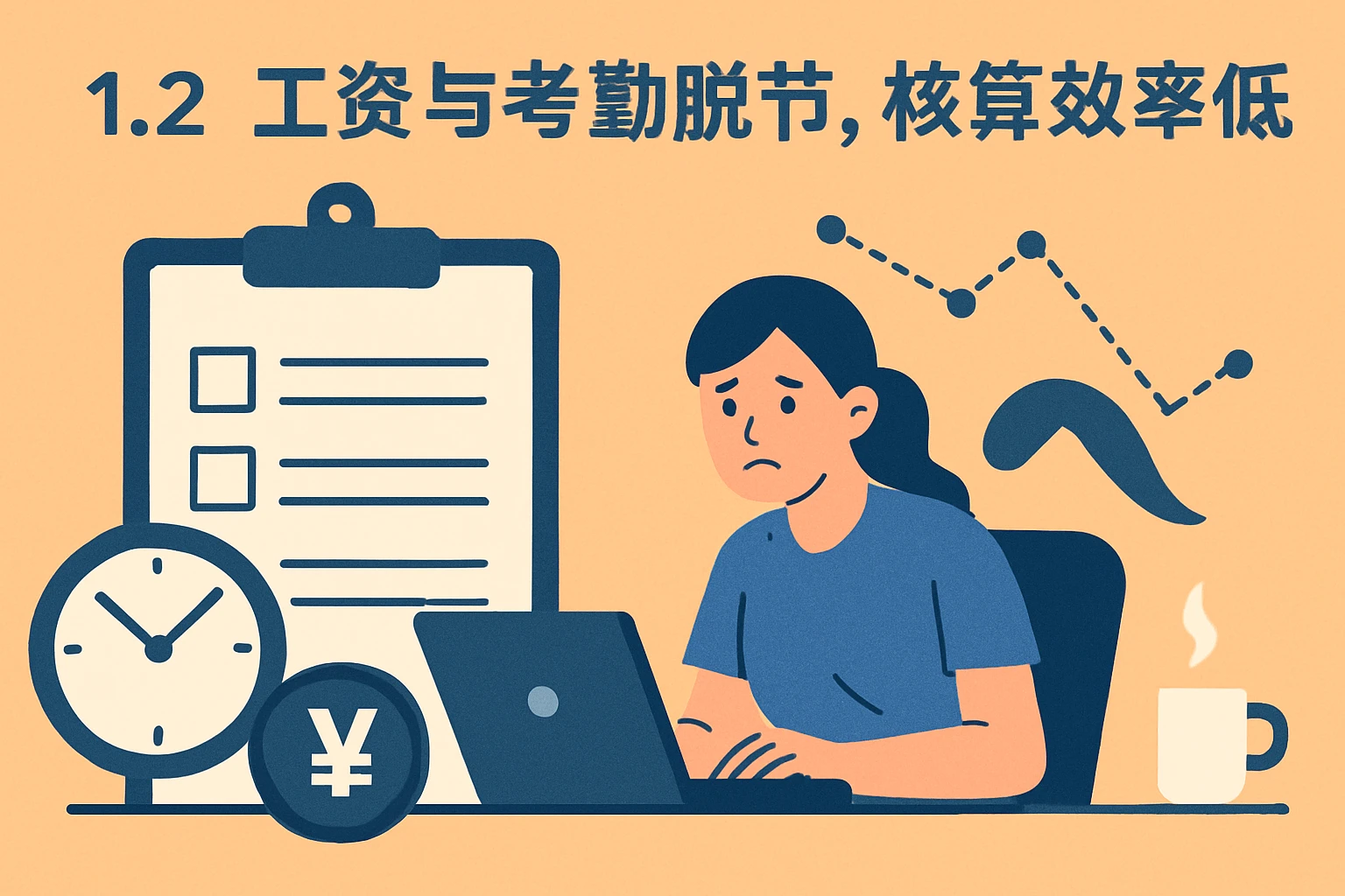 1.2 工资与考勤脱节，核算效率低