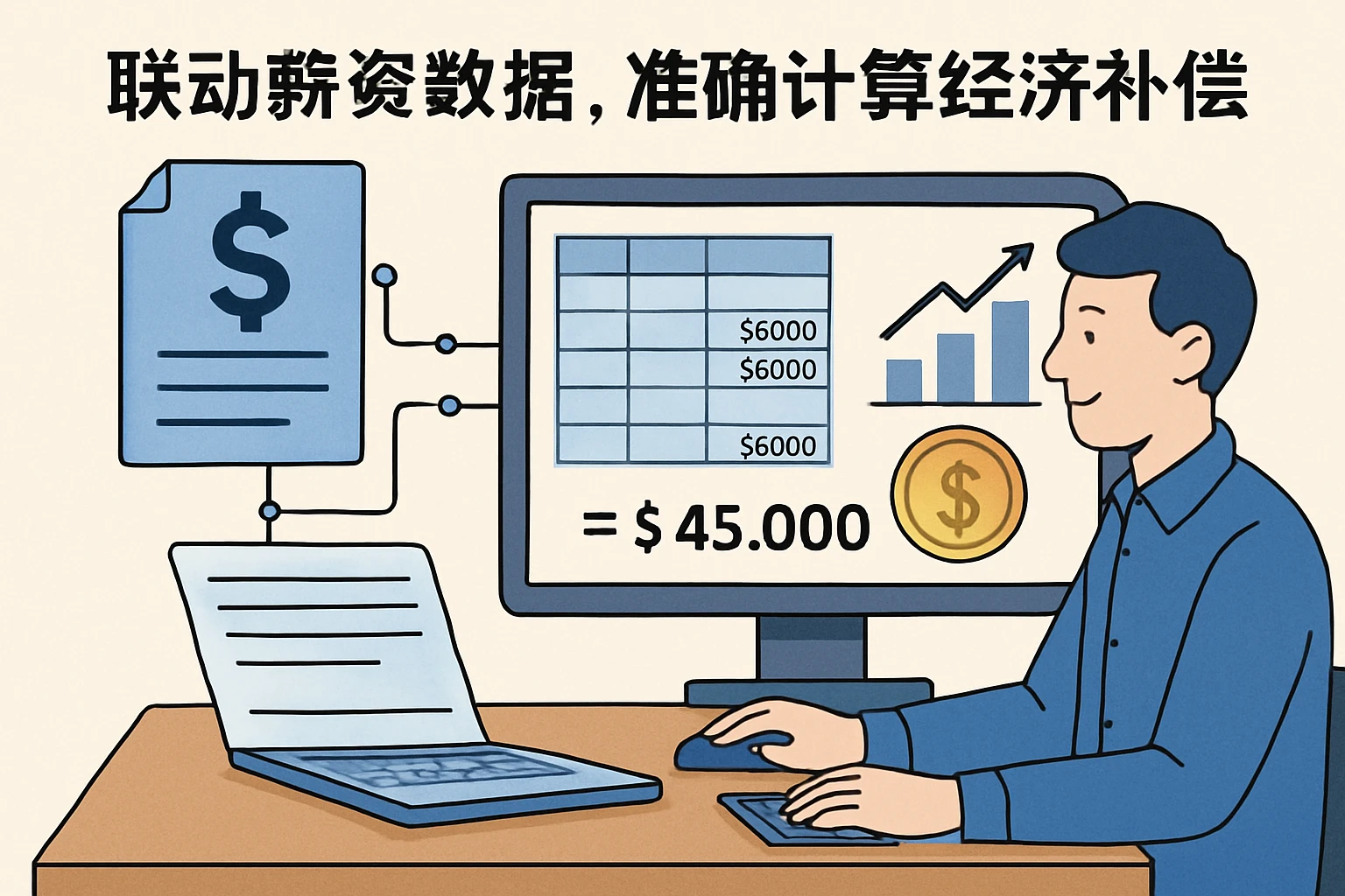 2. 联动薪资数据，准确计算经济补偿