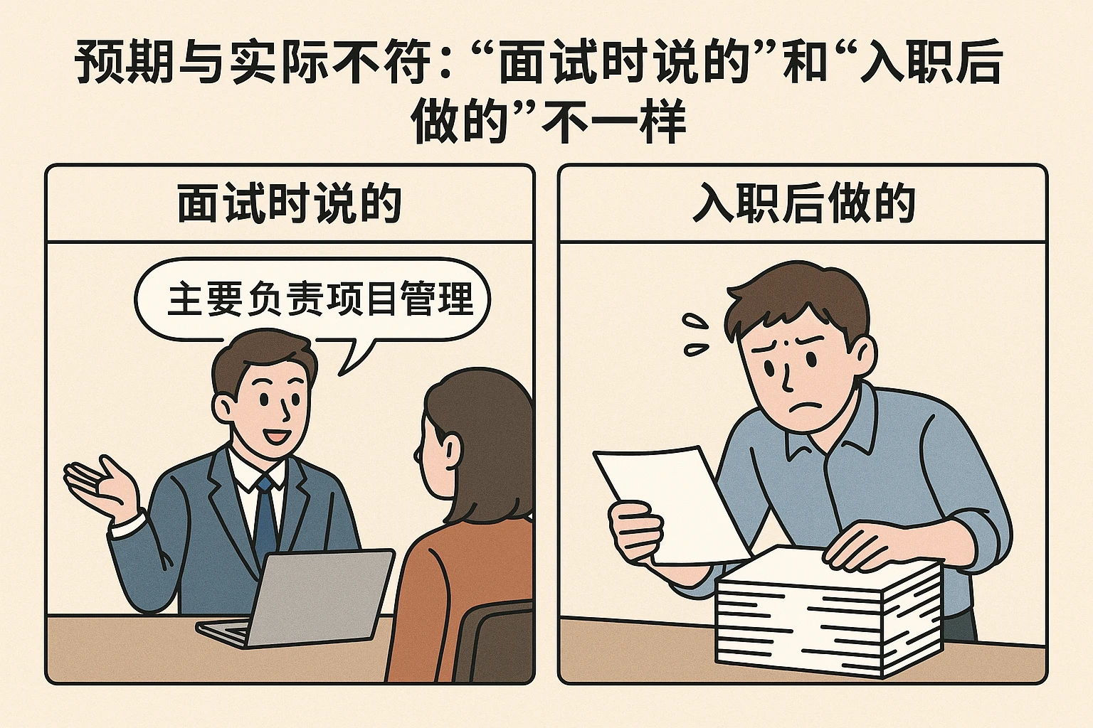 2. 预期与实际不符：“面试时说的”和“入职后做的”不一样