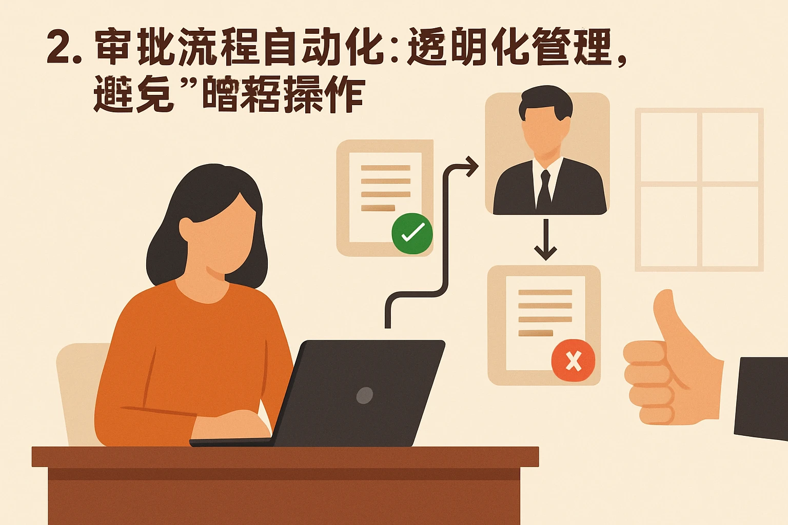 2. 审批流程自动化：透明化管理，避免“暗箱操作”
