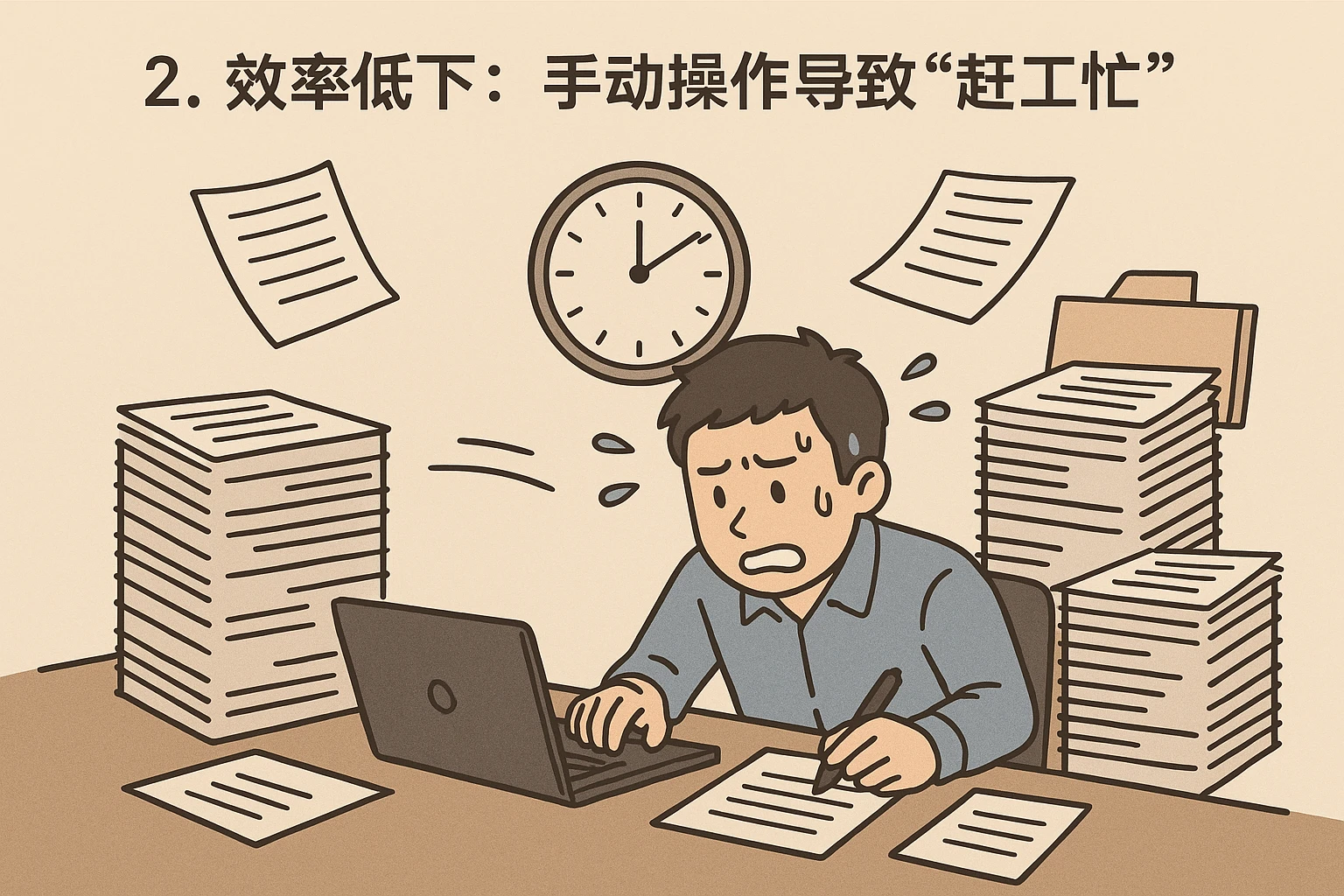 2. 效率低下：手动操作导致“赶工忙”
