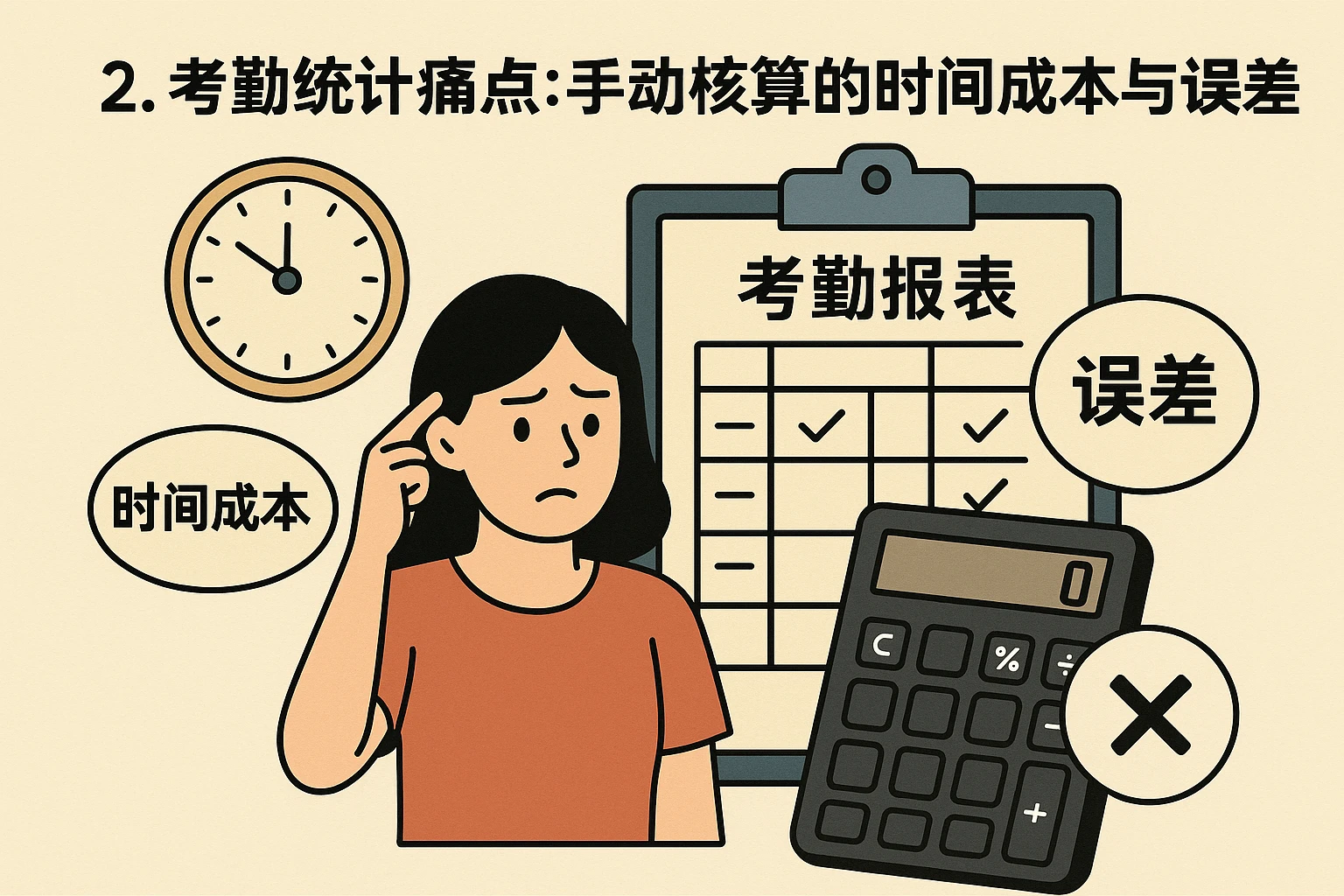 2. 考勤统计痛点：手动核算的时间成本与误差