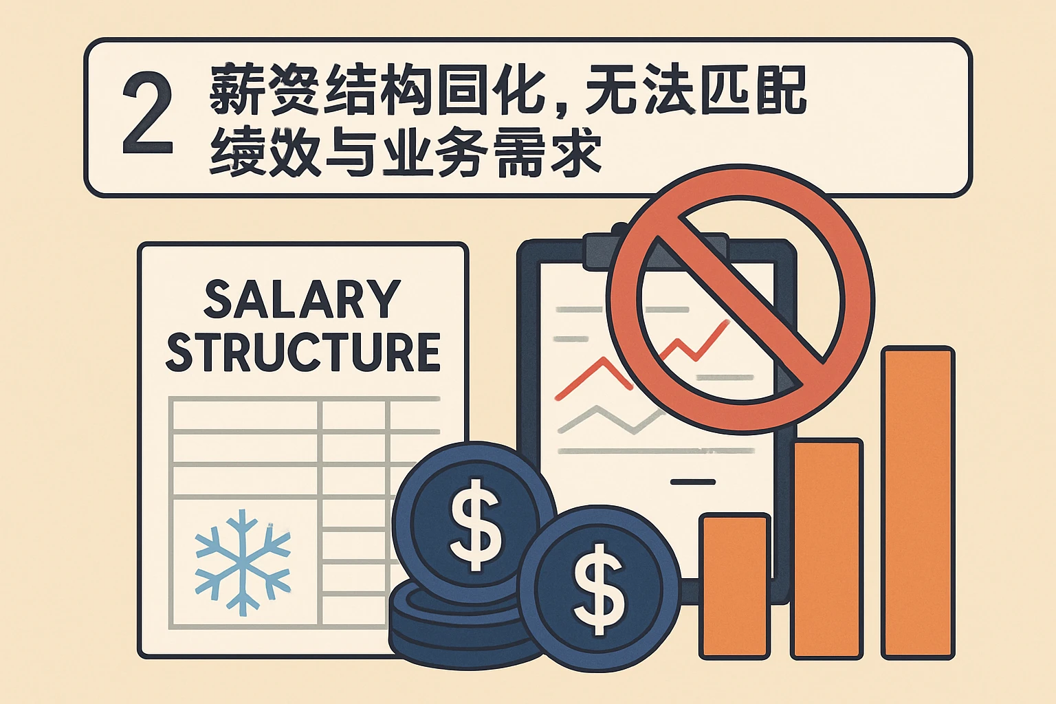 2. 薪资结构固化，无法匹配绩效与业务需求