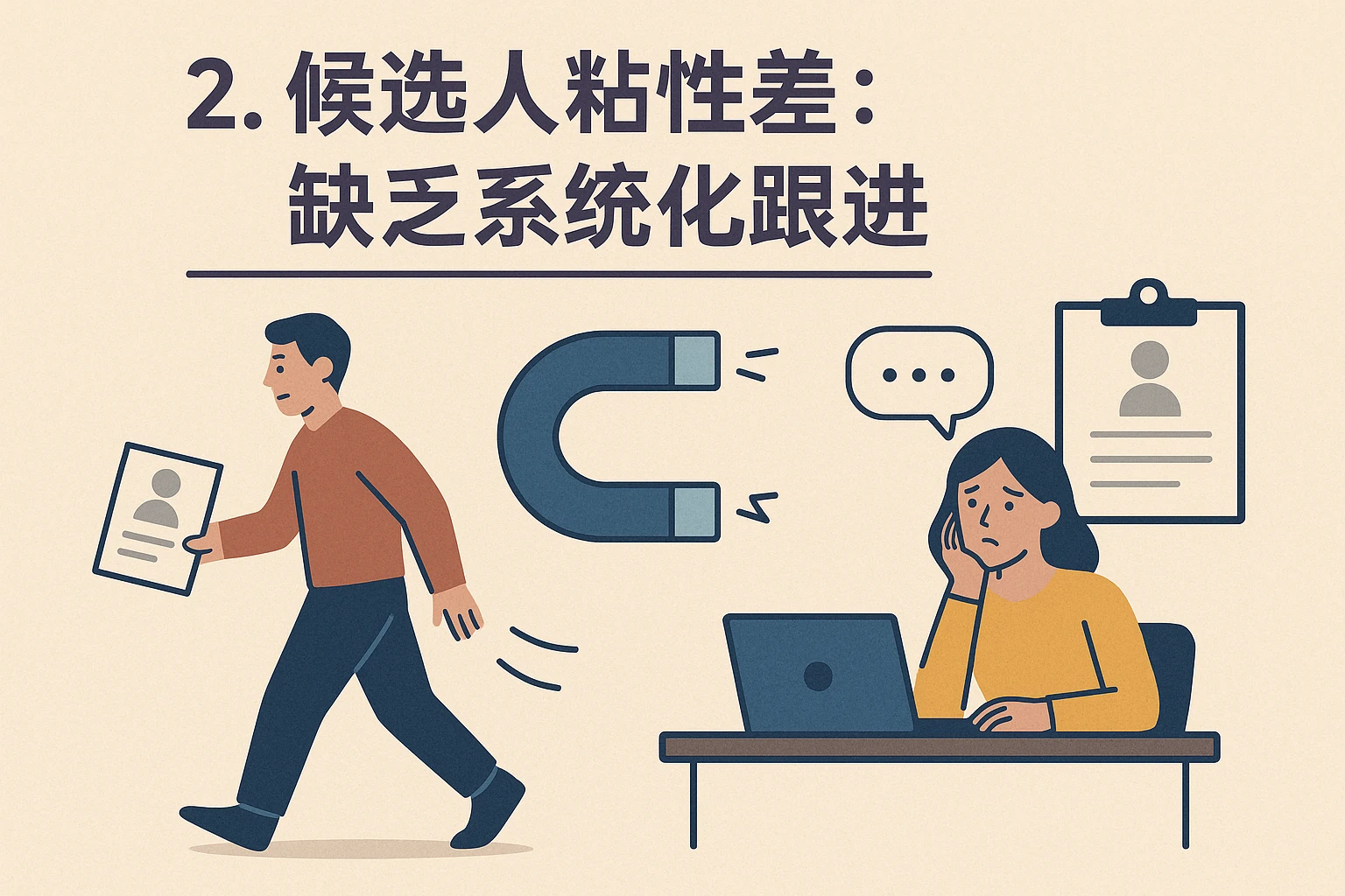 2. 候选人粘性差：缺乏系统化跟进