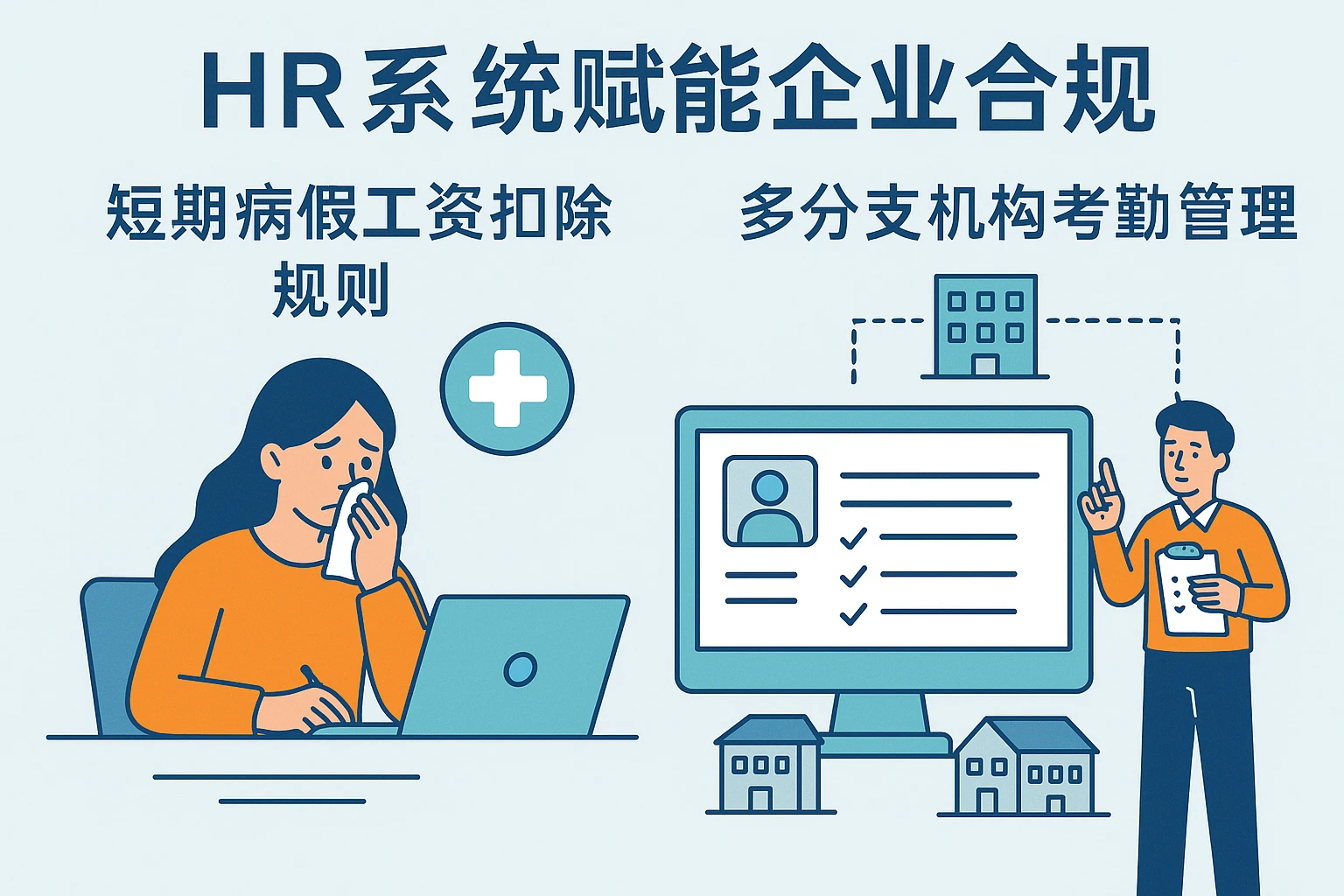 HR系统赋能企业合规：短期病假工资扣除规则与多分支机构考勤管理实践