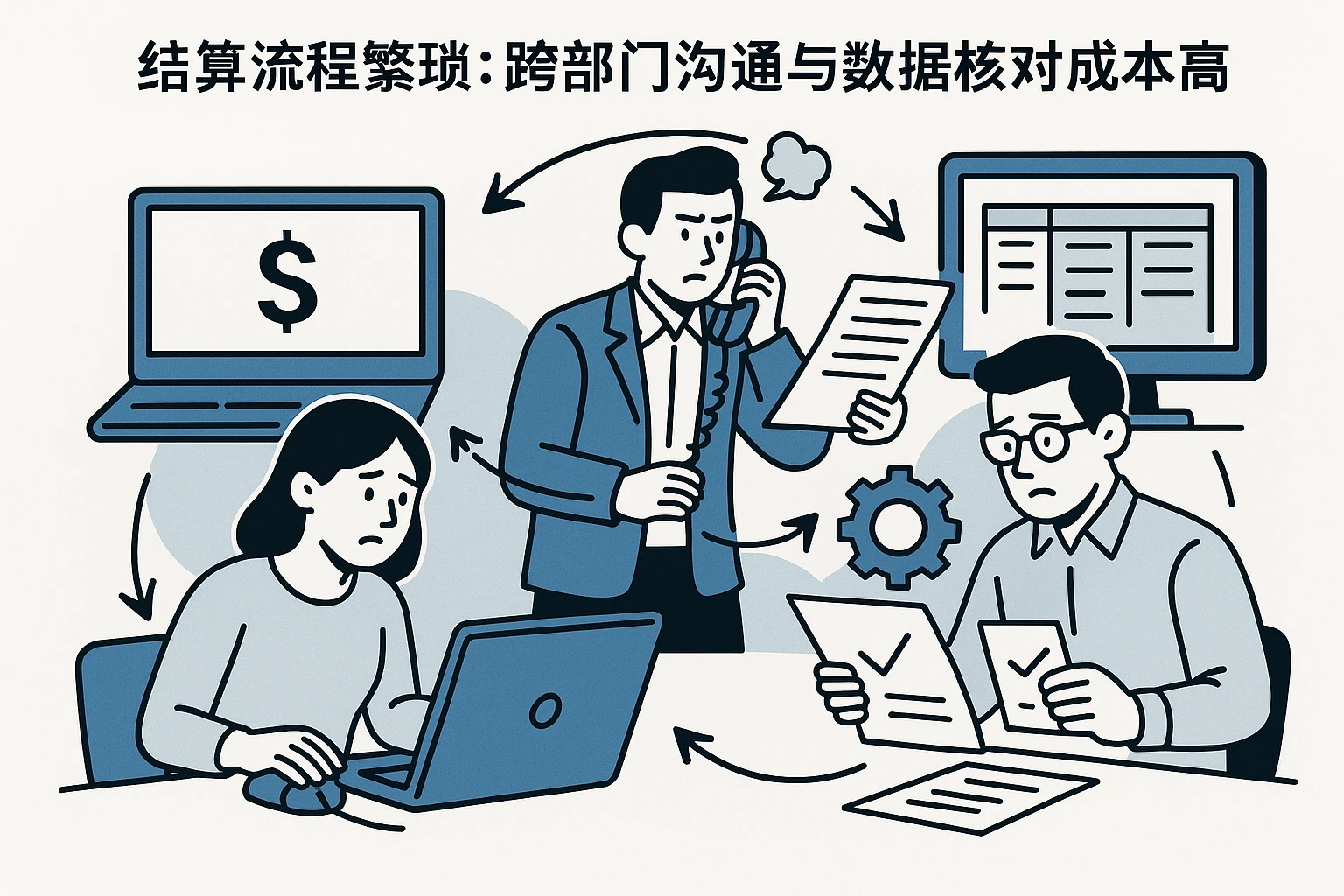 2. 结算流程繁琐：跨部门沟通与数据核对成本高