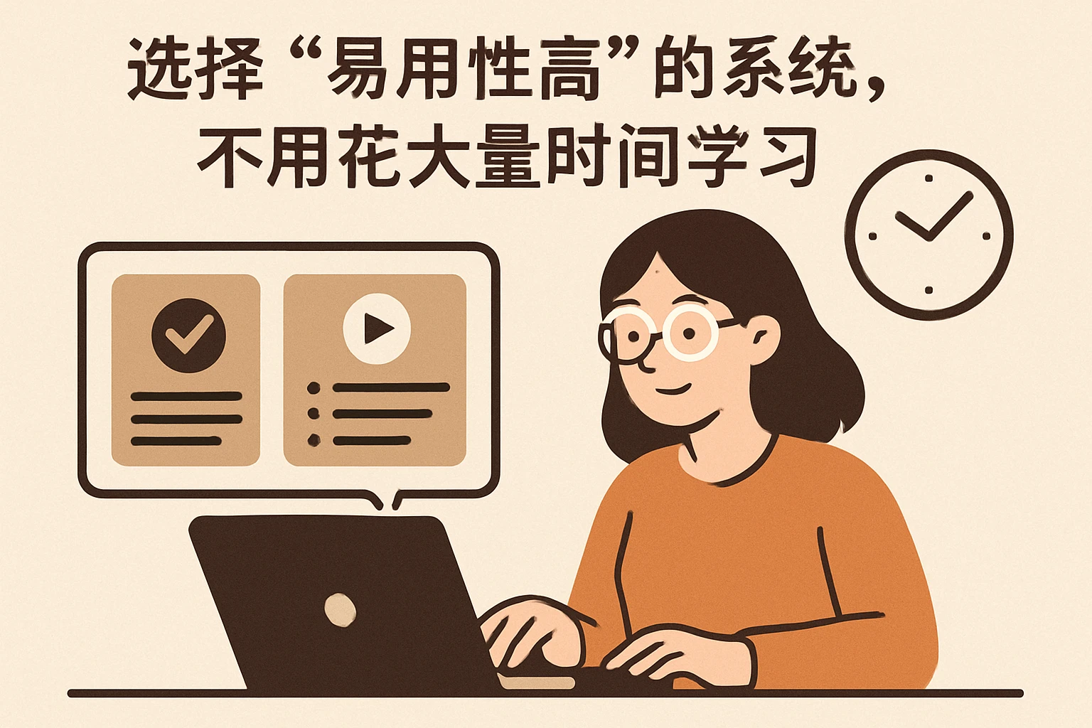 2. 选择“易用性高”的系统，不用花大量时间学习