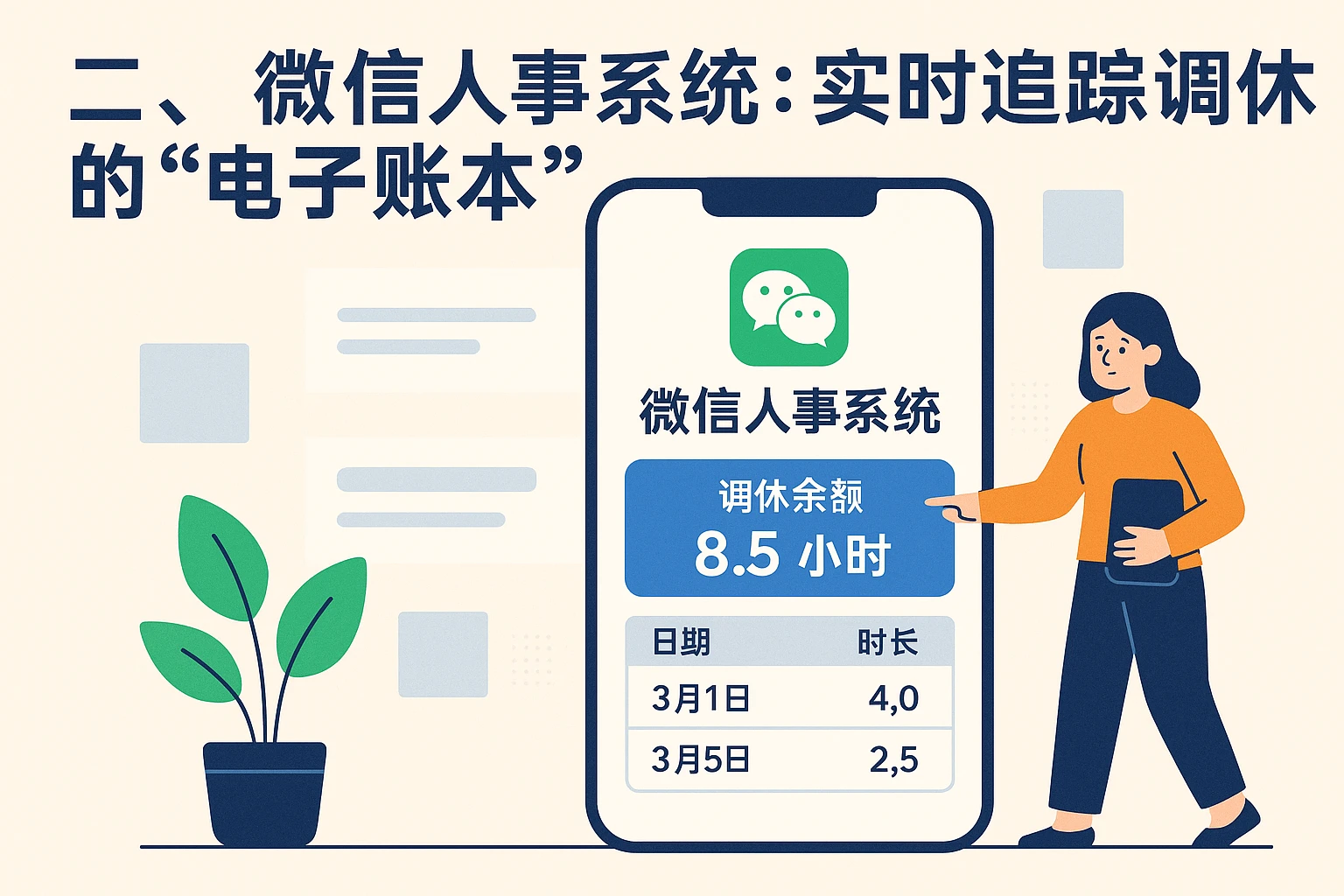 二、微信人事系统：实时追踪调休的“电子账本”