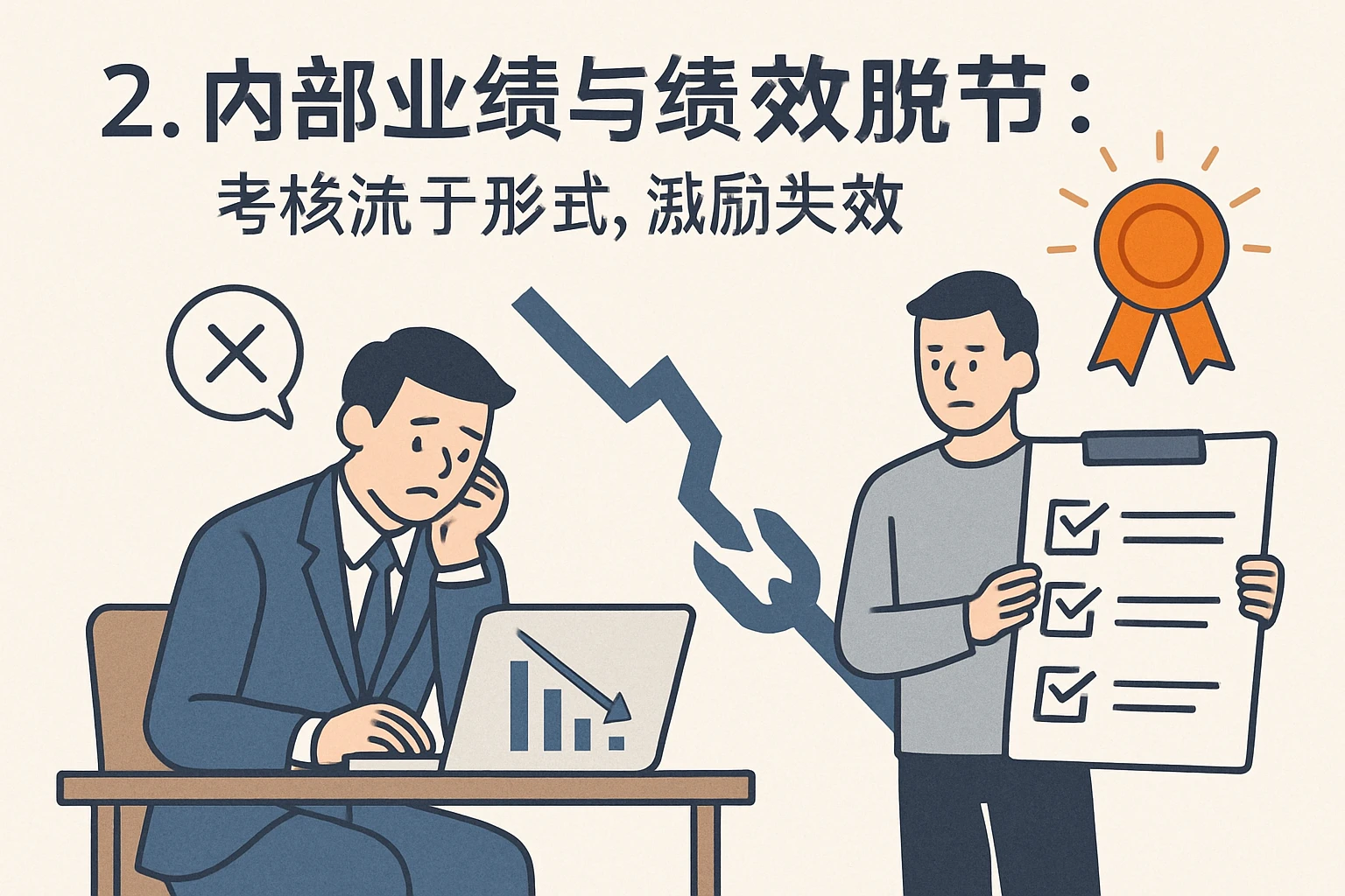 2. 内部业绩与绩效脱节：考核流于形式，激励失效